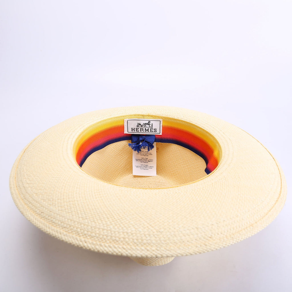 Hermes Straw Esperance Panama Hat Size 57 Beige/Multicolor