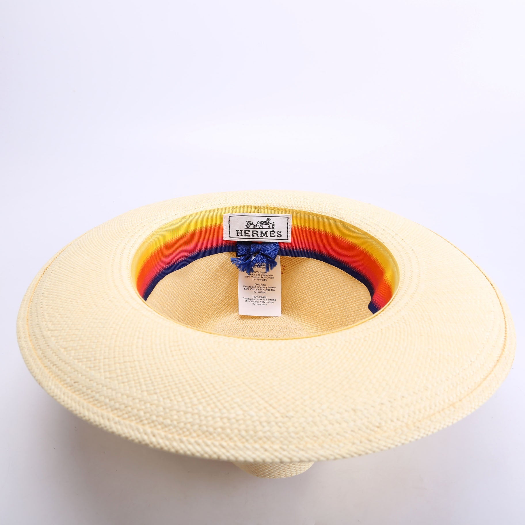 Hermes Straw Esperance Panama Hat Size 57 Beige/Multicolor