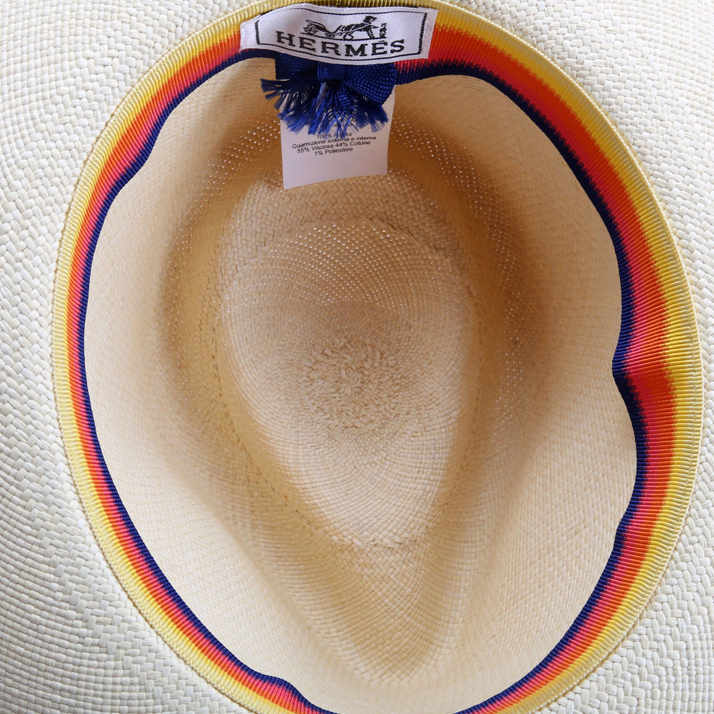 Hermes Straw Esperance Panama Hat Size 57 Beige/Multicolor