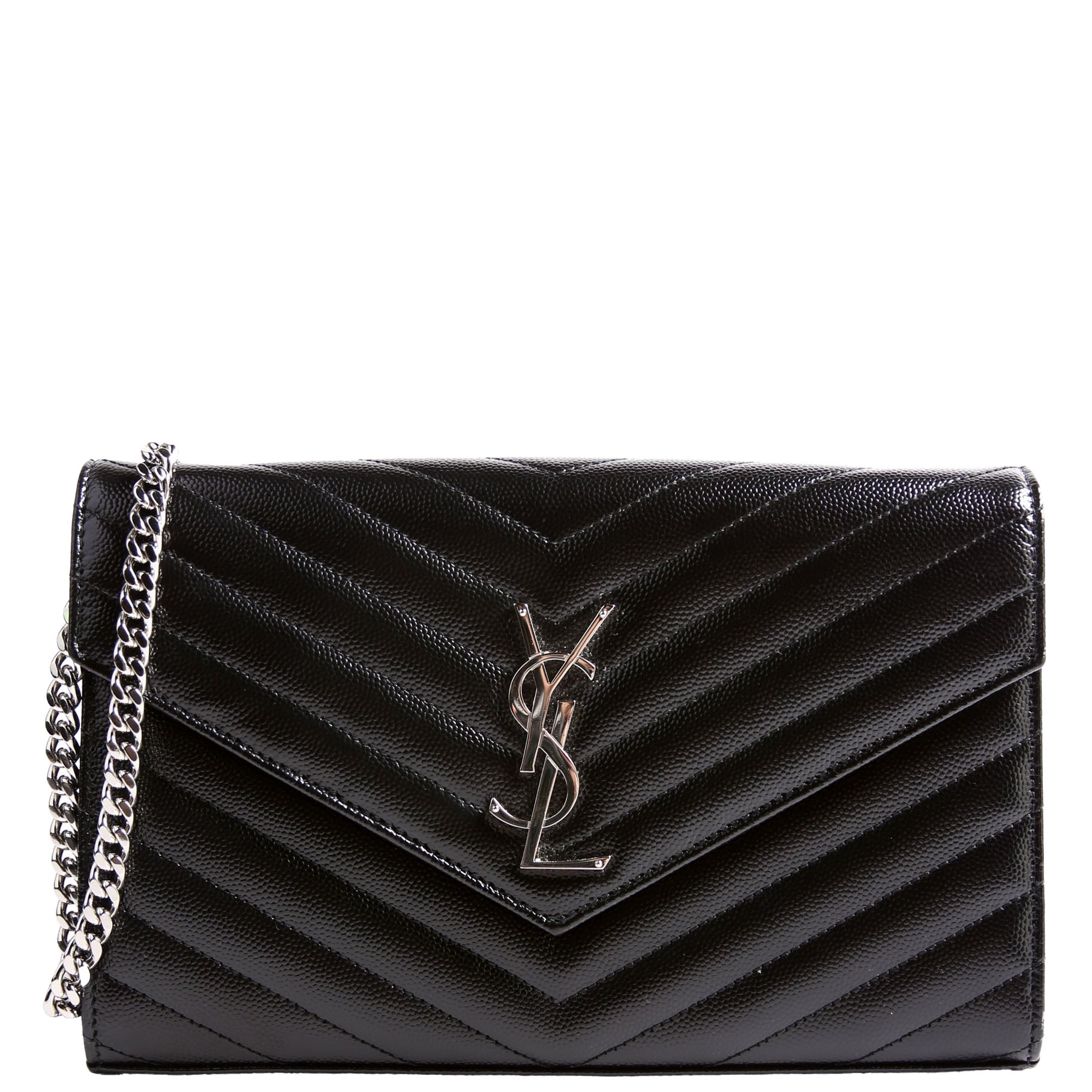 SAINT LAURENT Grain De Poudre Chain Wallet 377828 Black