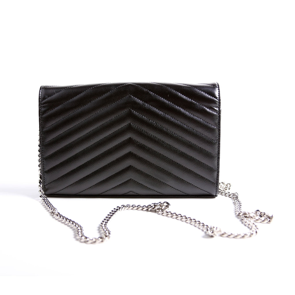 SAINT LAURENT Grain De Poudre Chain Wallet 377828 Black