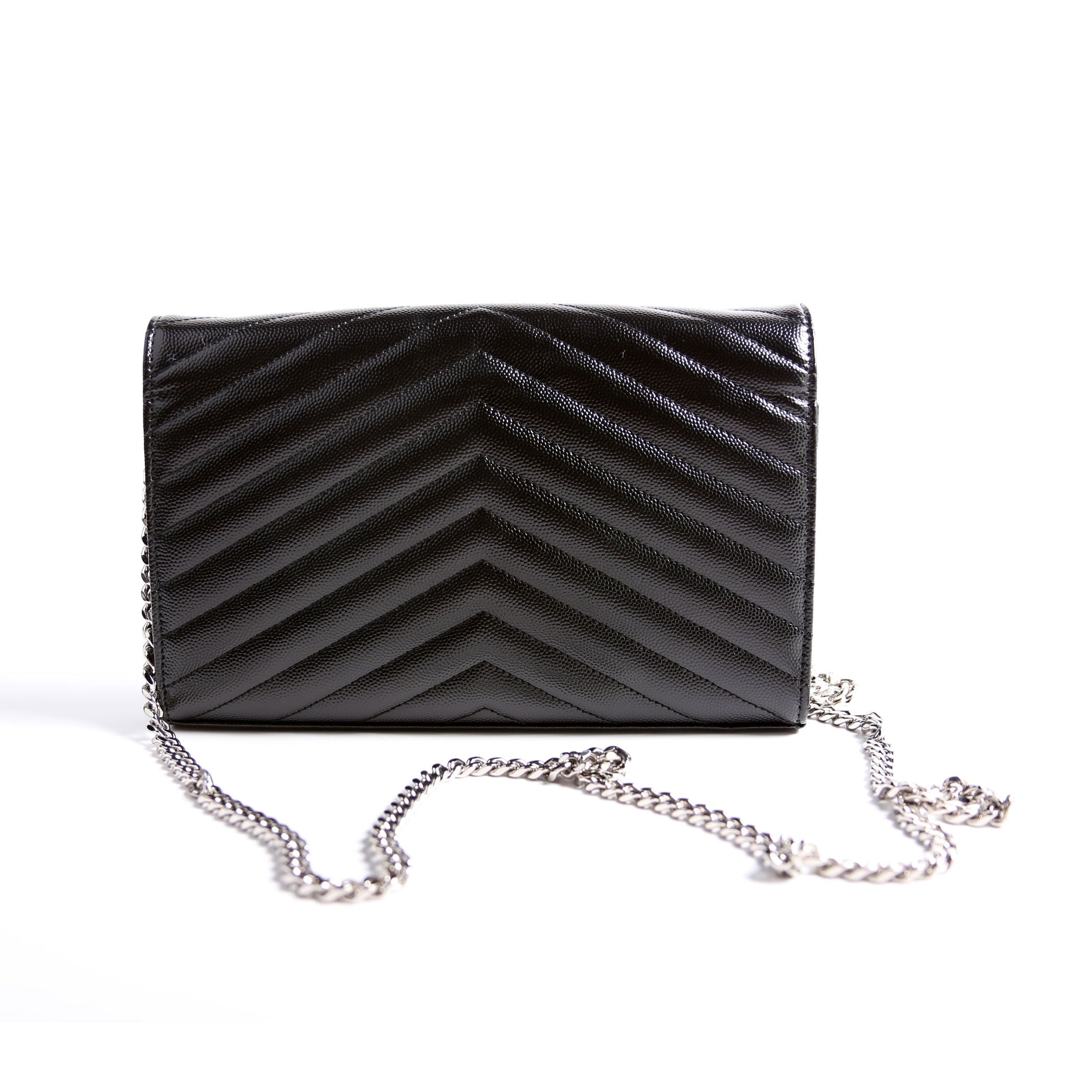 SAINT LAURENT Grain De Poudre Chain Wallet 377828 Black