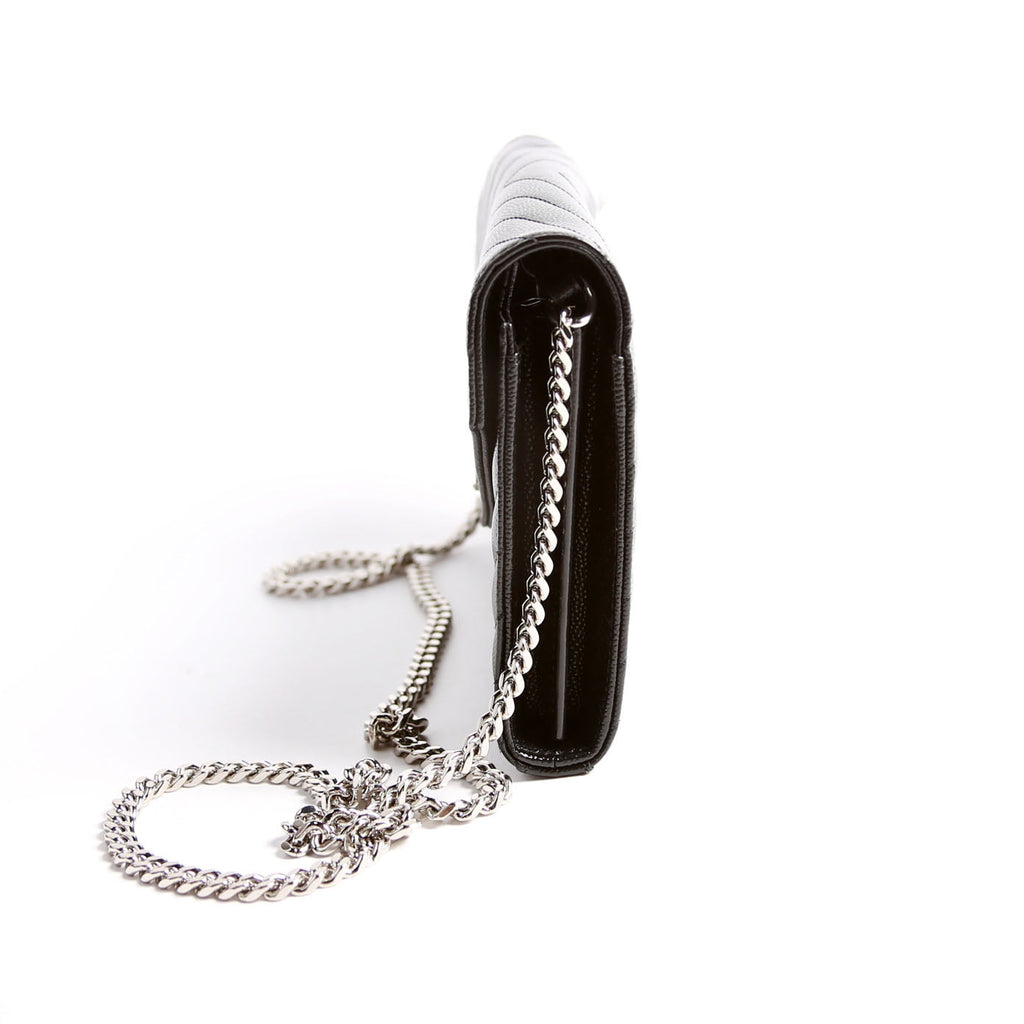 SAINT LAURENT Grain De Poudre Chain Wallet 377828 Black