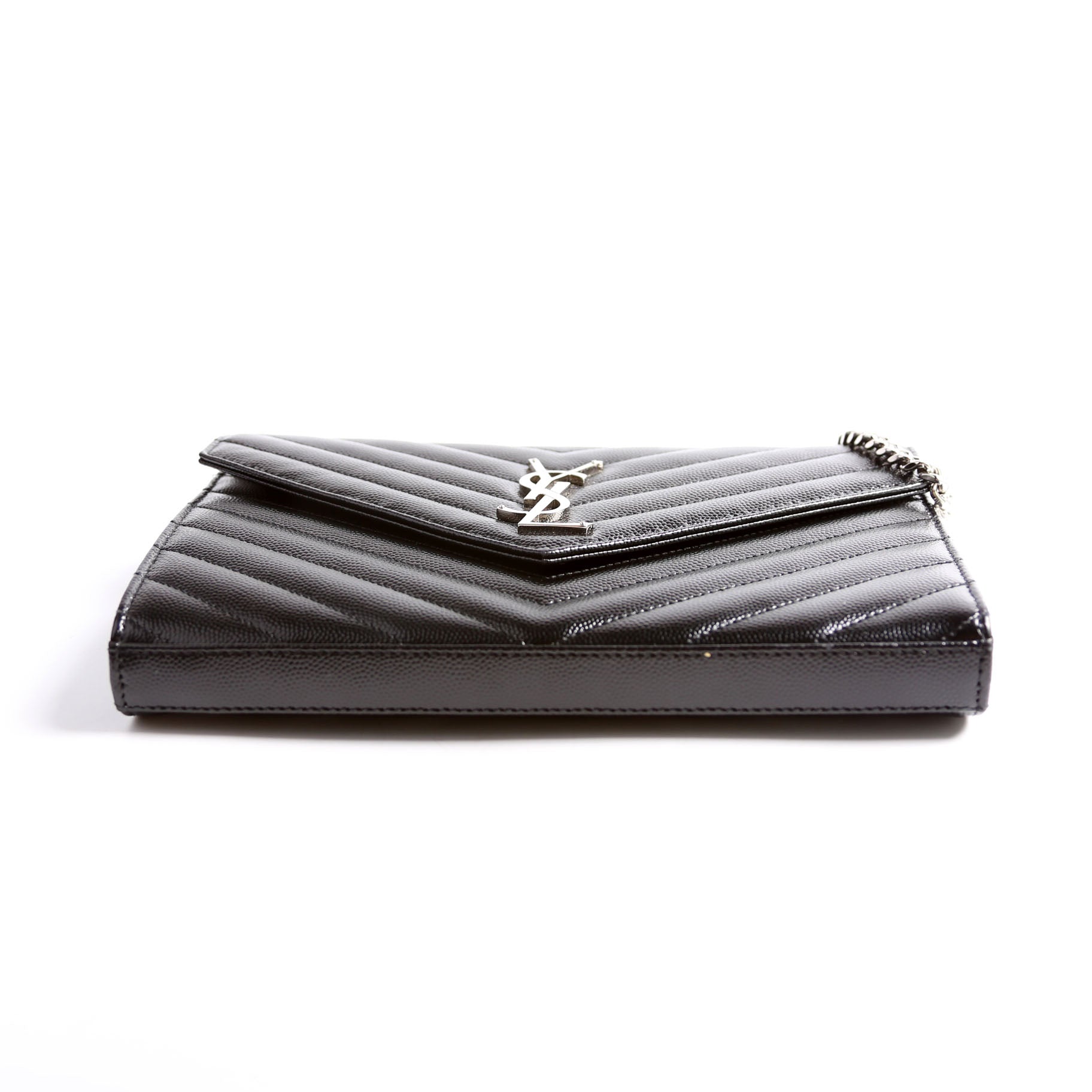 SAINT LAURENT Grain De Poudre Chain Wallet 377828 Black