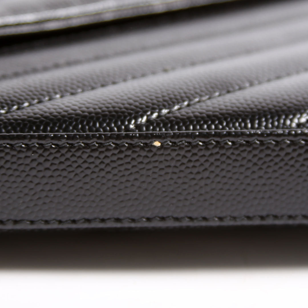 SAINT LAURENT Grain De Poudre Chain Wallet 377828 Black