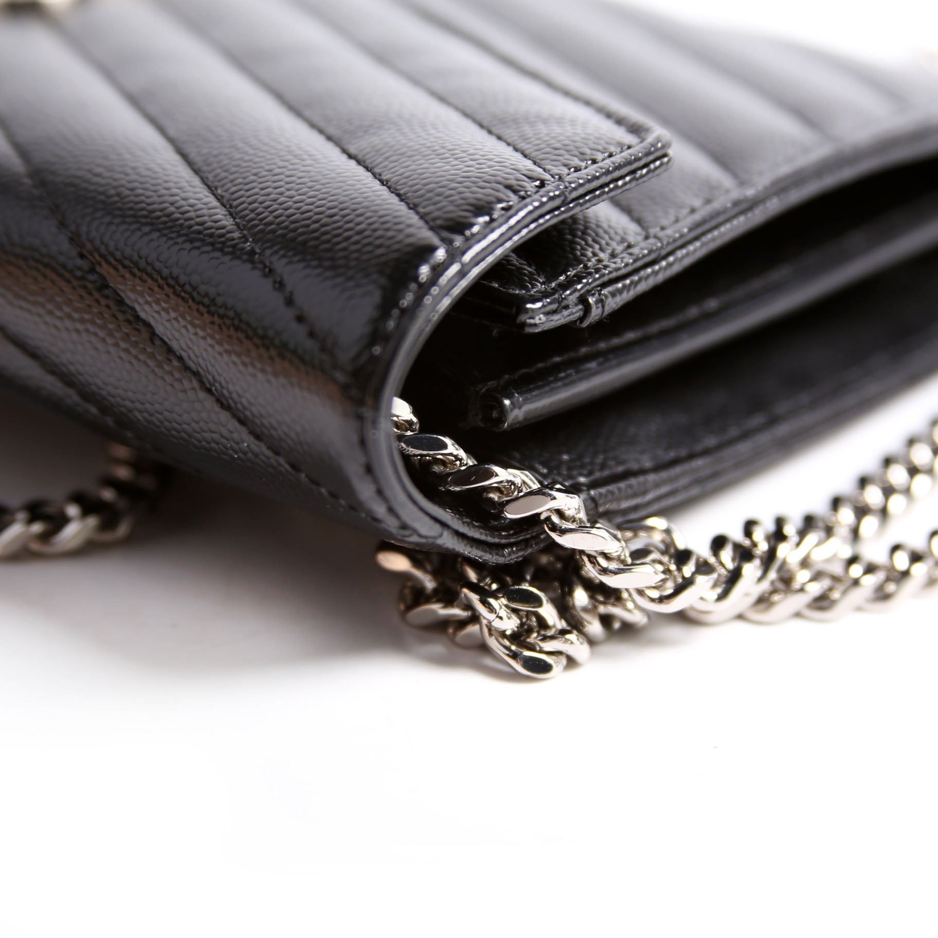 SAINT LAURENT Grain De Poudre Chain Wallet 377828 Black