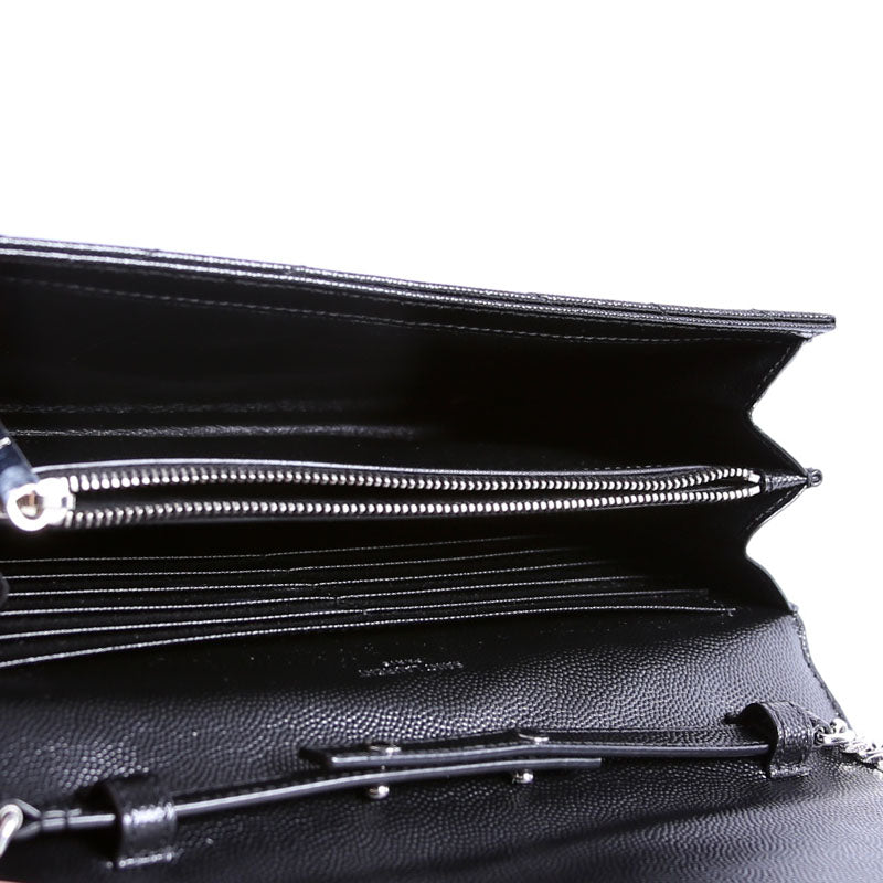 SAINT LAURENT Grain De Poudre Chain Wallet 377828 Black