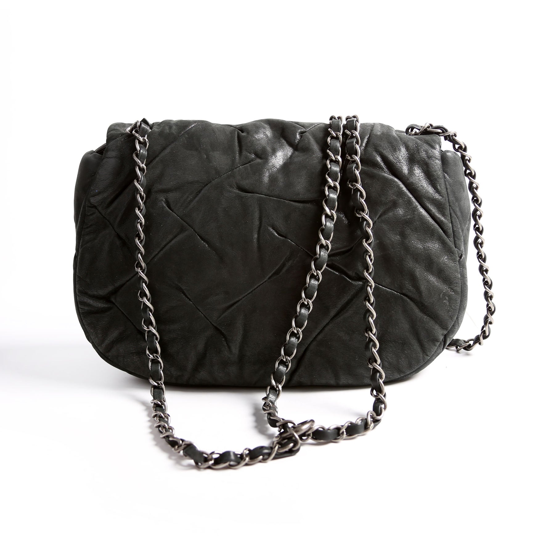 Glint Accordion Flap Iridescent Calfskin Black