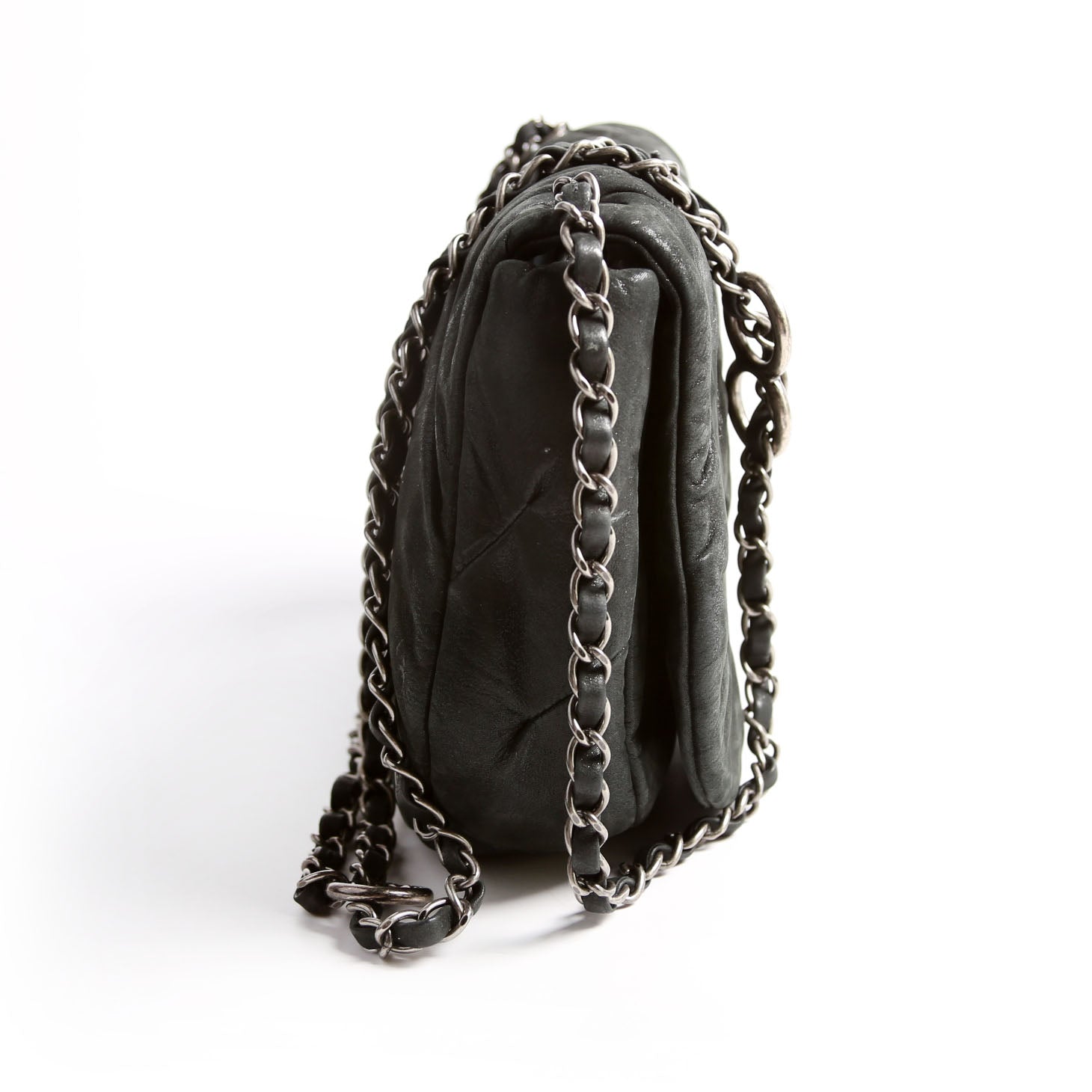 Glint Accordion Flap Iridescent Calfskin Black