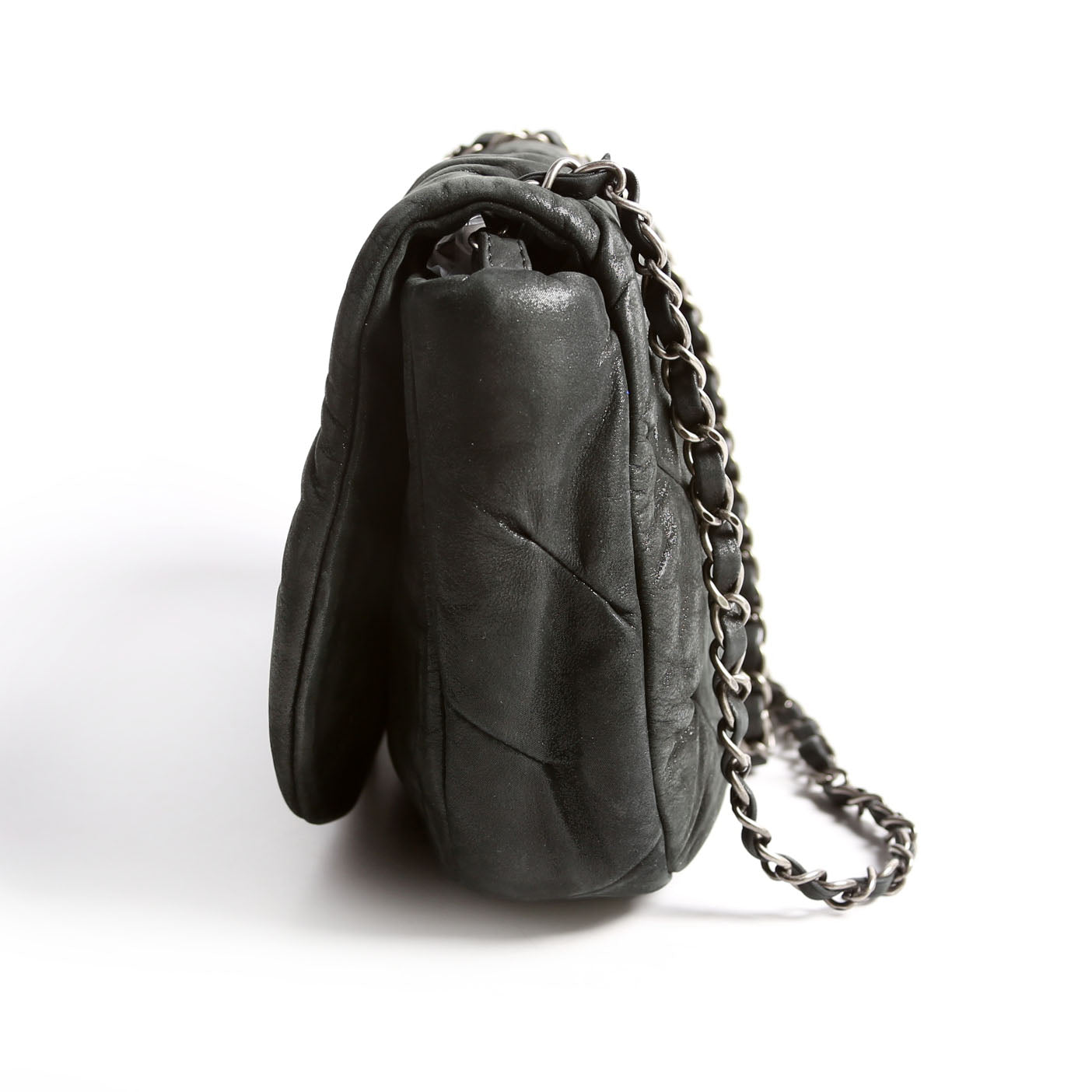 Glint Accordion Flap Iridescent Calfskin Black