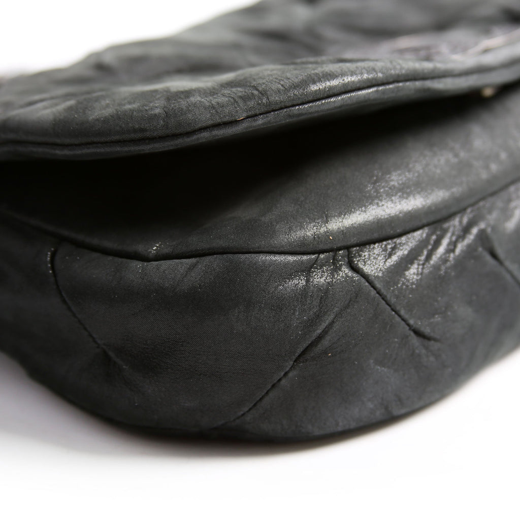 Glint Accordion Flap Iridescent Calfskin Black