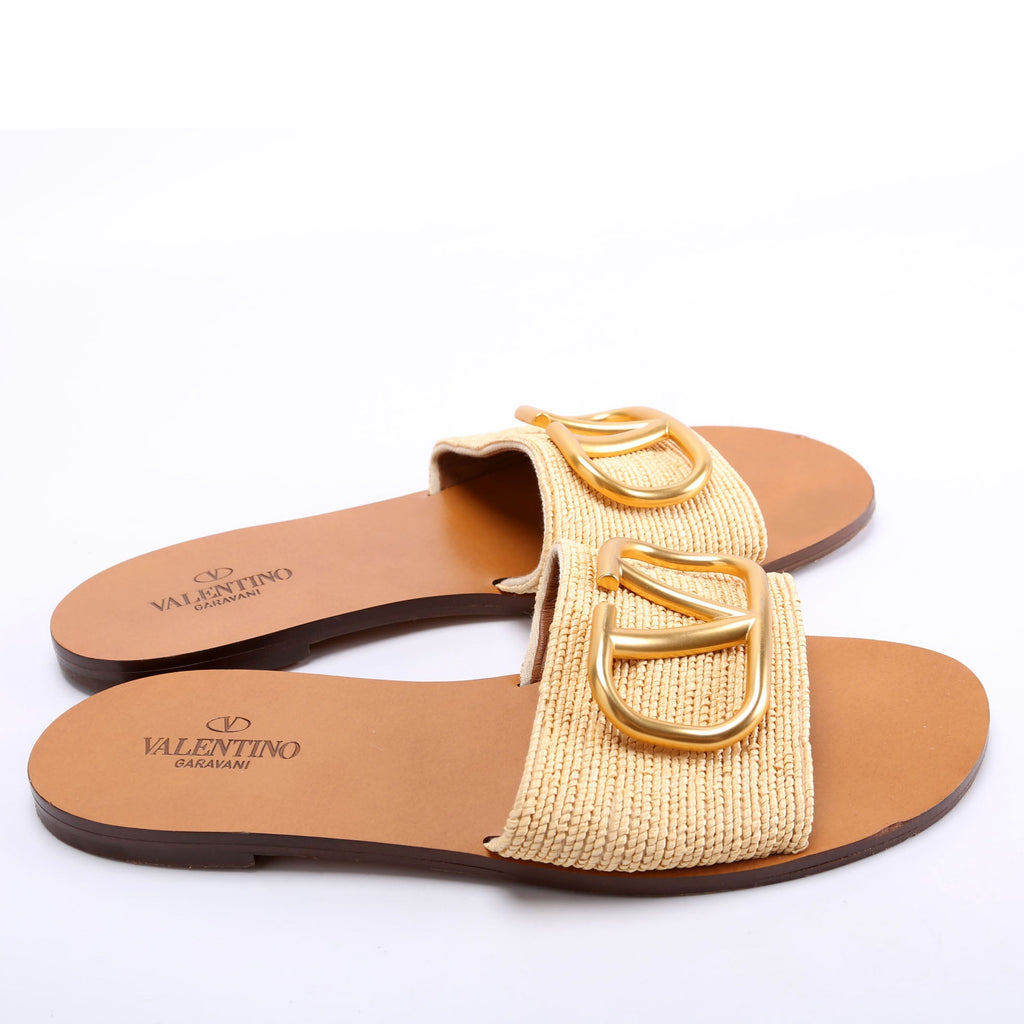 Vlogo Raffia Slide Sandals Size 37.5