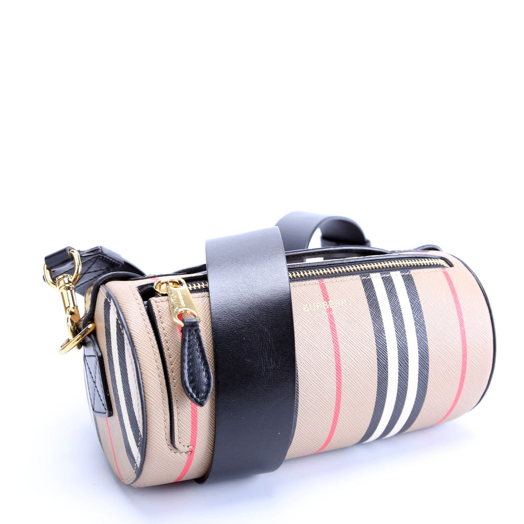 Icon Stripe E-Canvas Barrel Bag Beige/Black