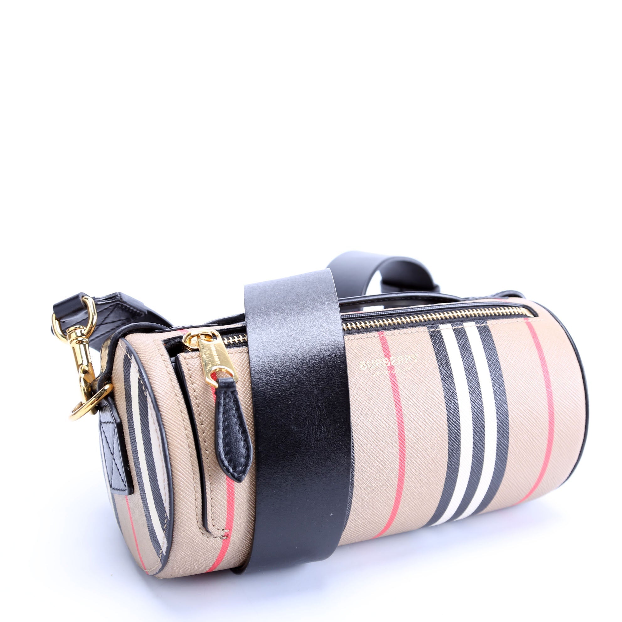 Icon Stripe E-Canvas Barrel Bag Beige/Black