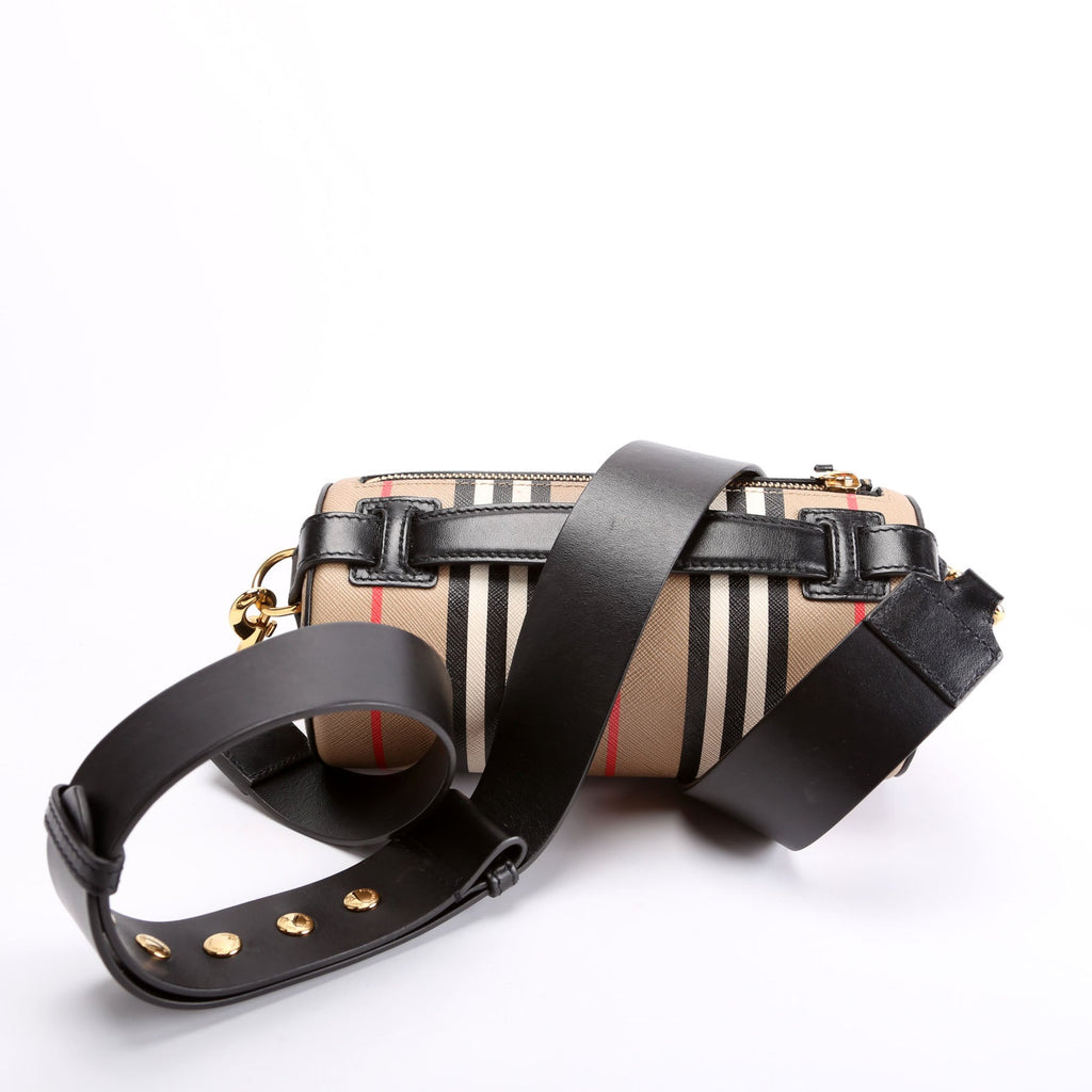 Icon Stripe E-Canvas Barrel Bag Beige/Black
