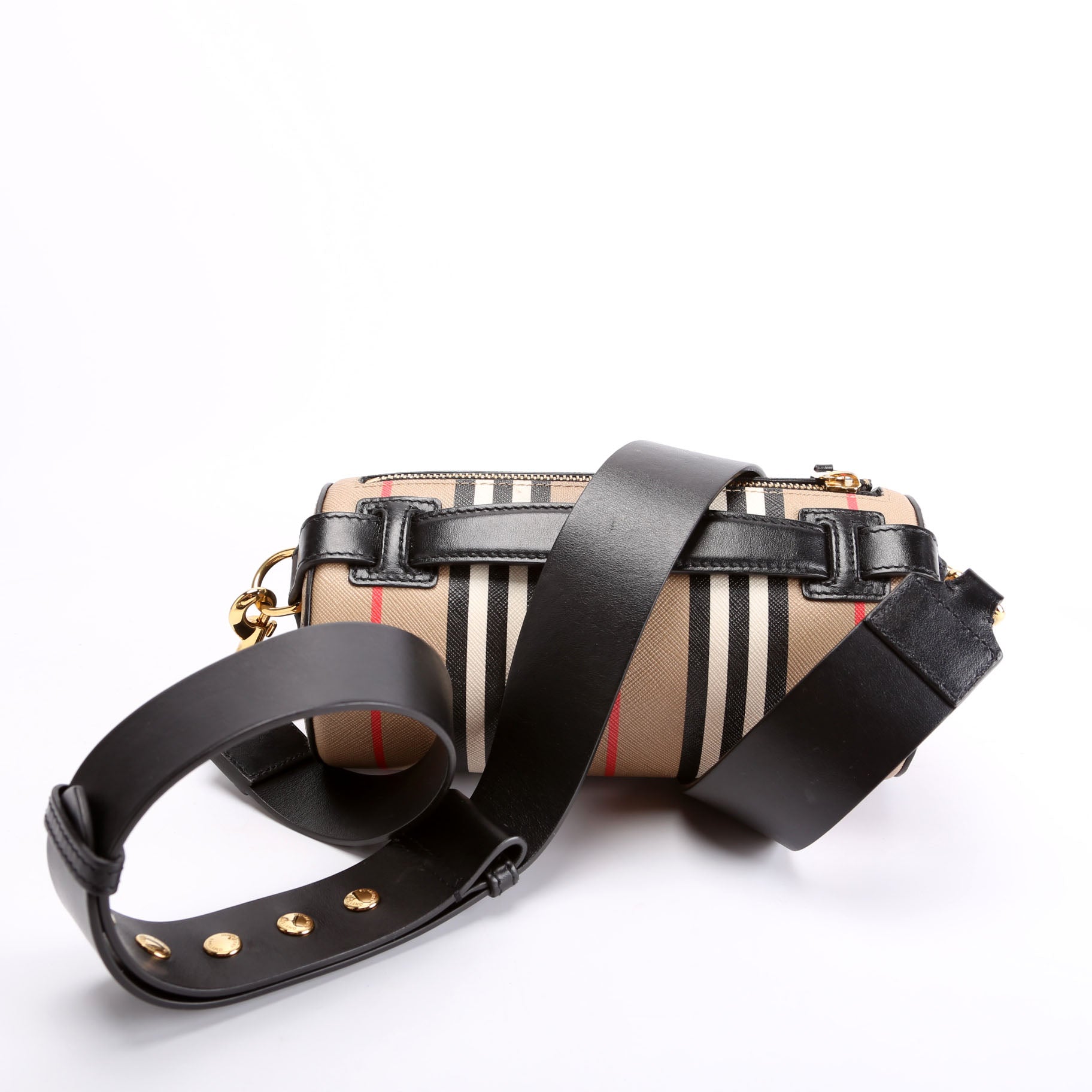 Icon Stripe E-Canvas Barrel Bag Beige/Black