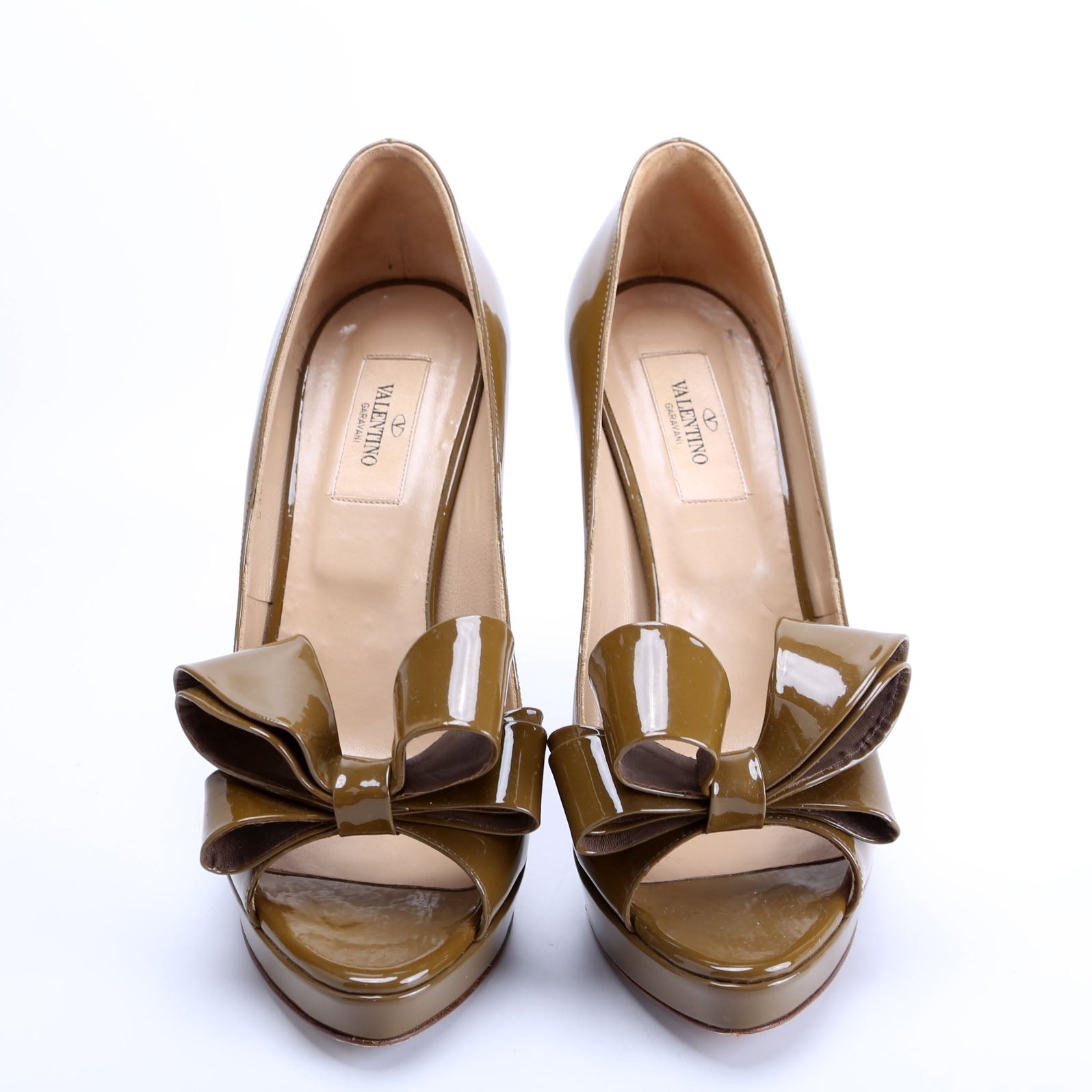 Bow Patent Platform Pumps Size 39 Olive Green
