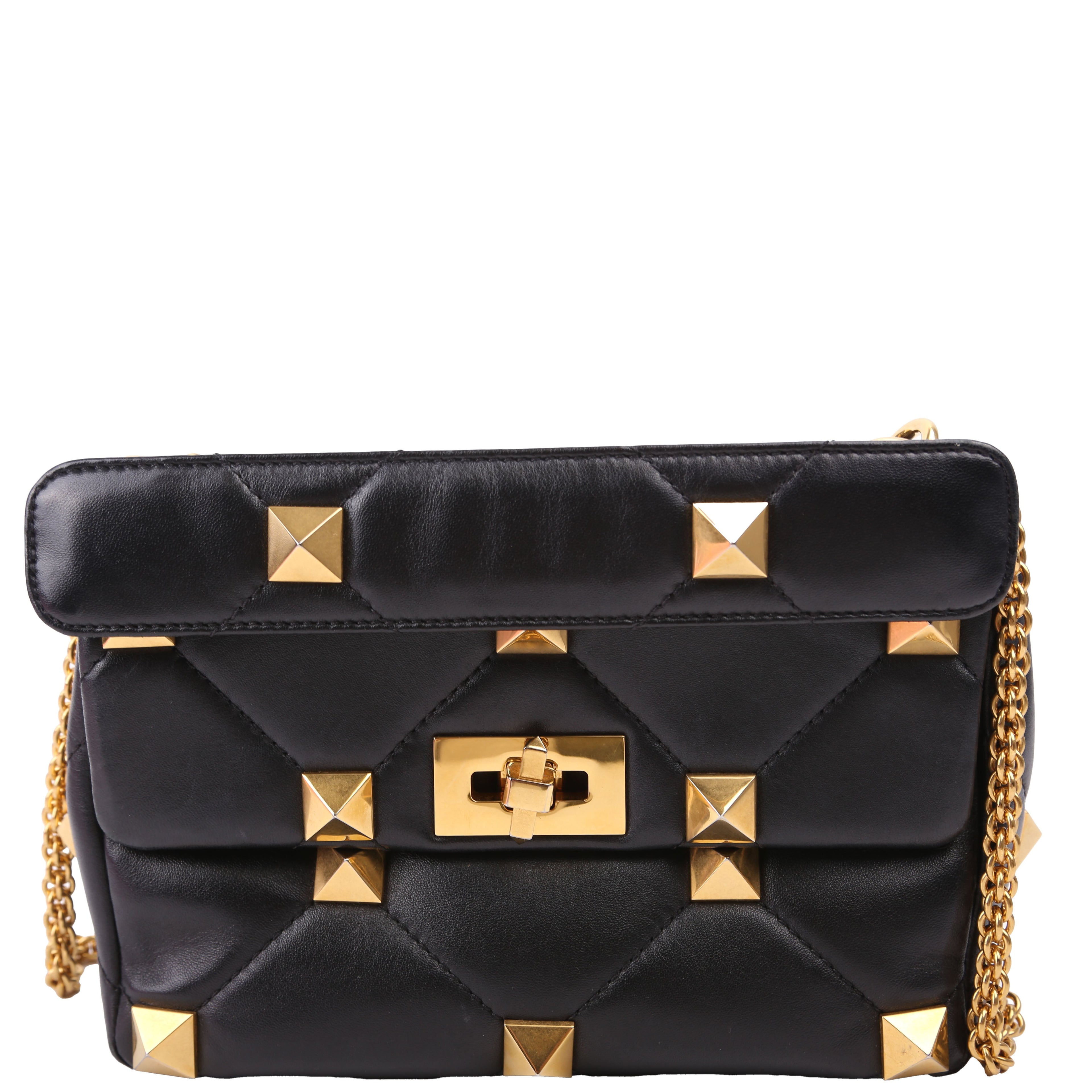 Roman Stud Medium Shoulder Bag Black