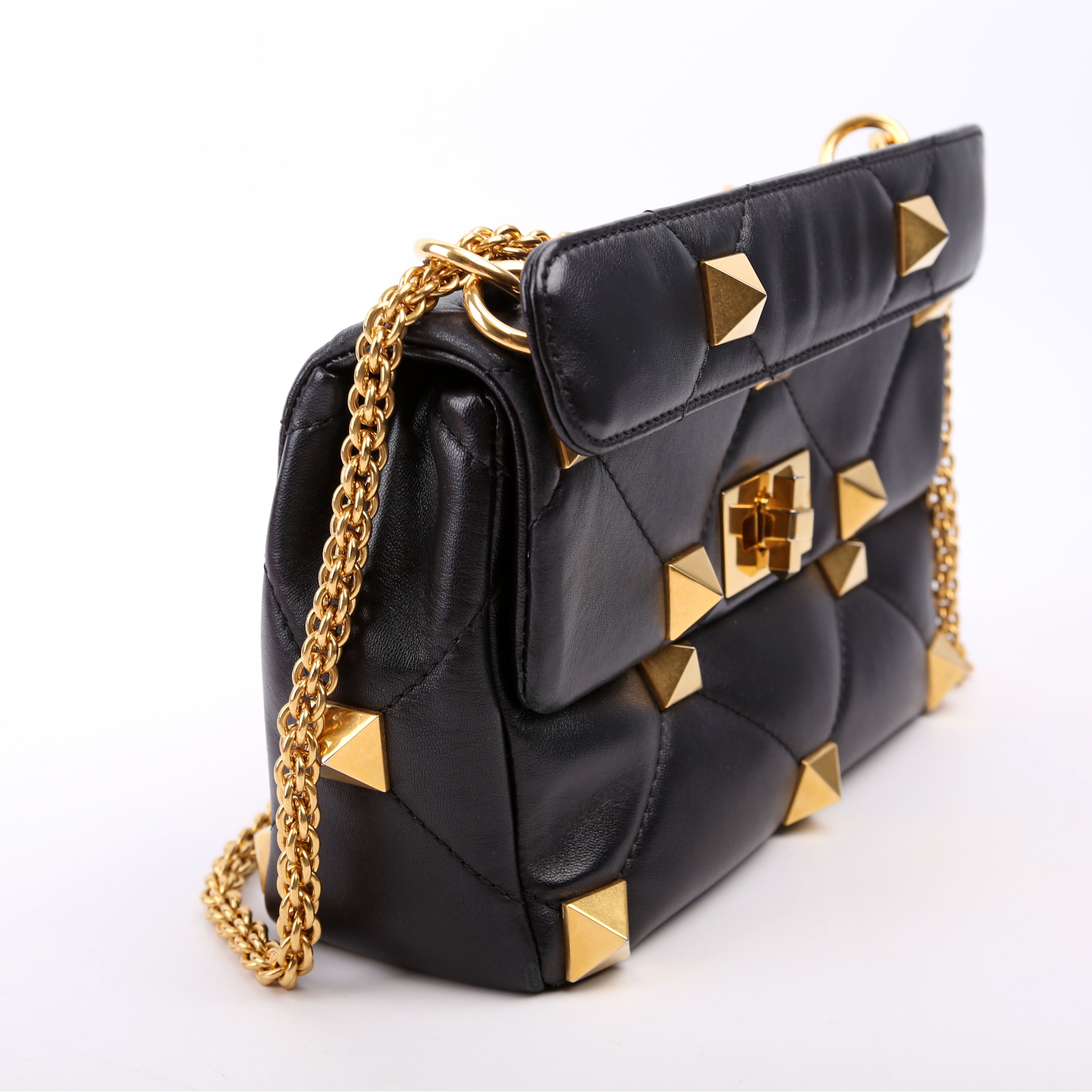 Roman Stud Medium Shoulder Bag Black