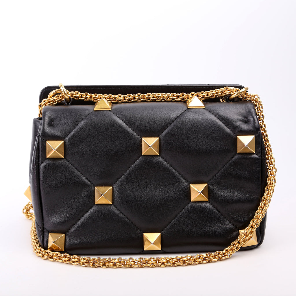Roman Stud Medium Shoulder Bag Black