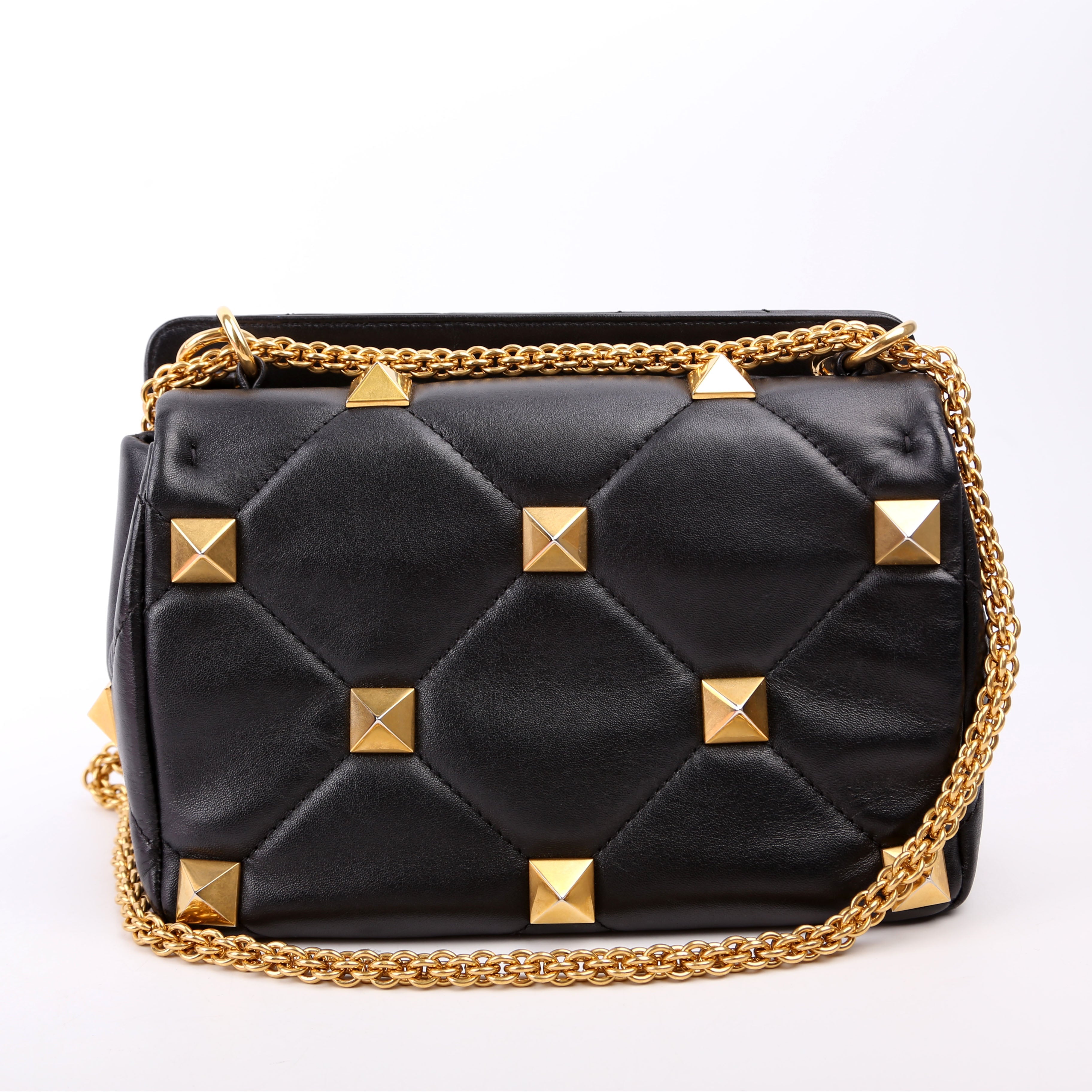 Roman Stud Medium Shoulder Bag Black