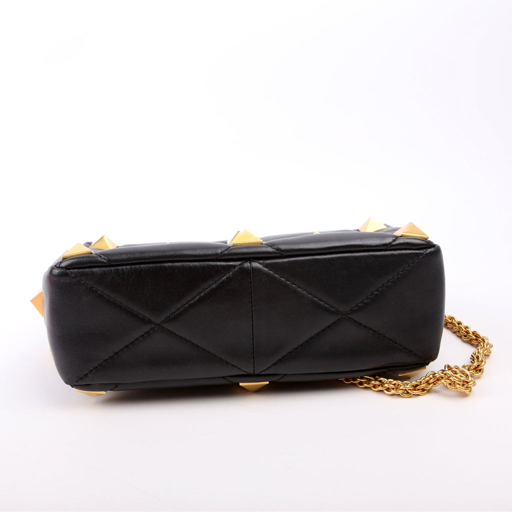 Roman Stud Medium Shoulder Bag Black