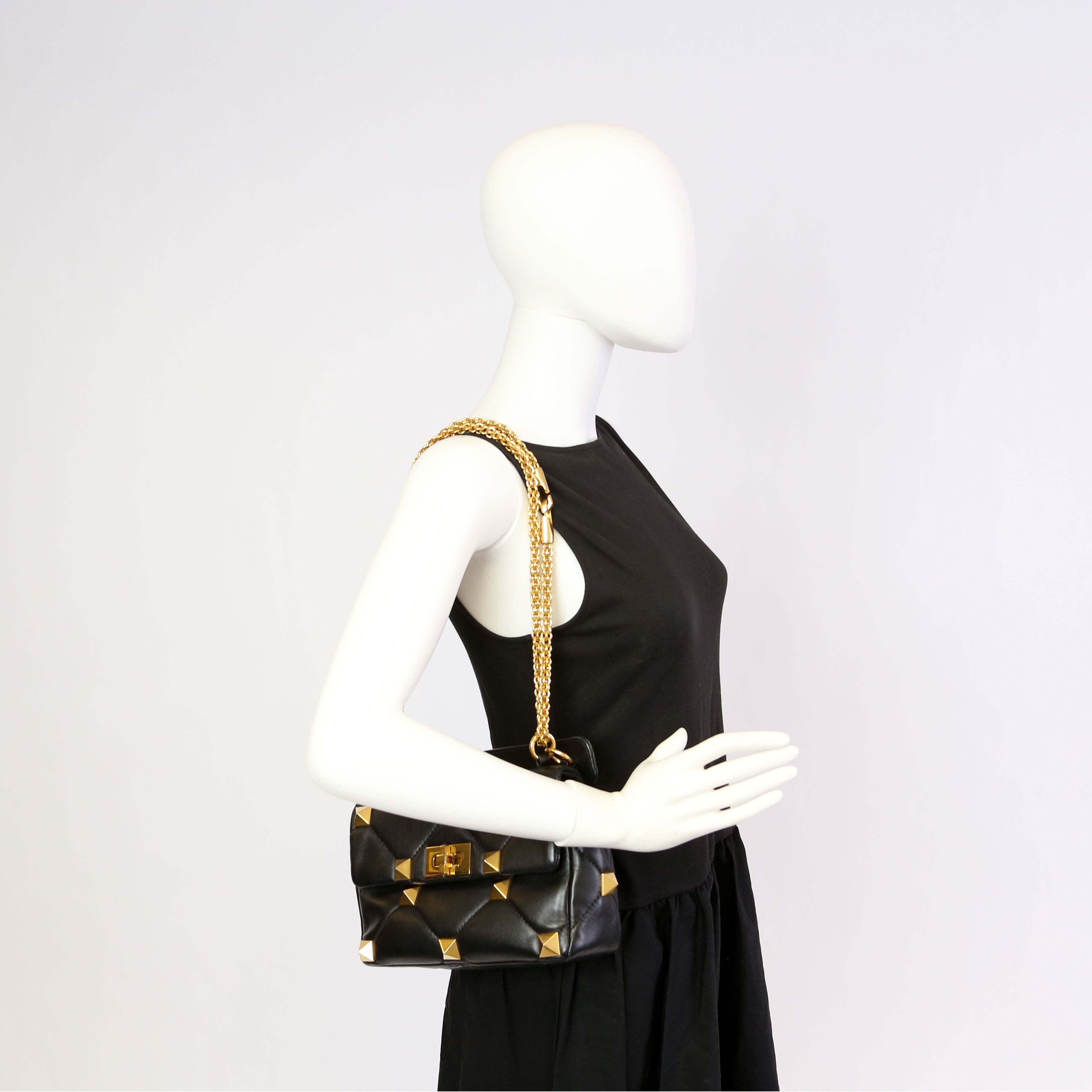 Roman Stud Medium Shoulder Bag Black