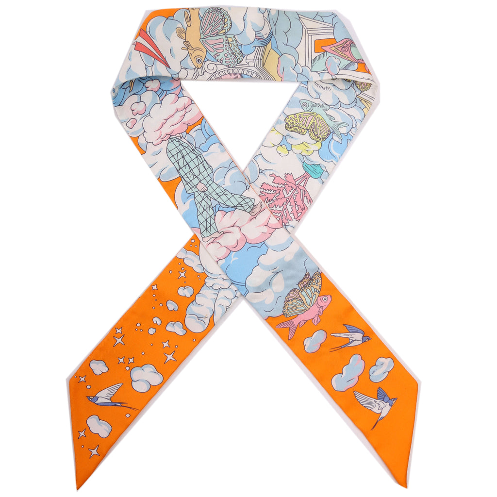Sur Mon Nuage Twilly Silk Scarf Orange