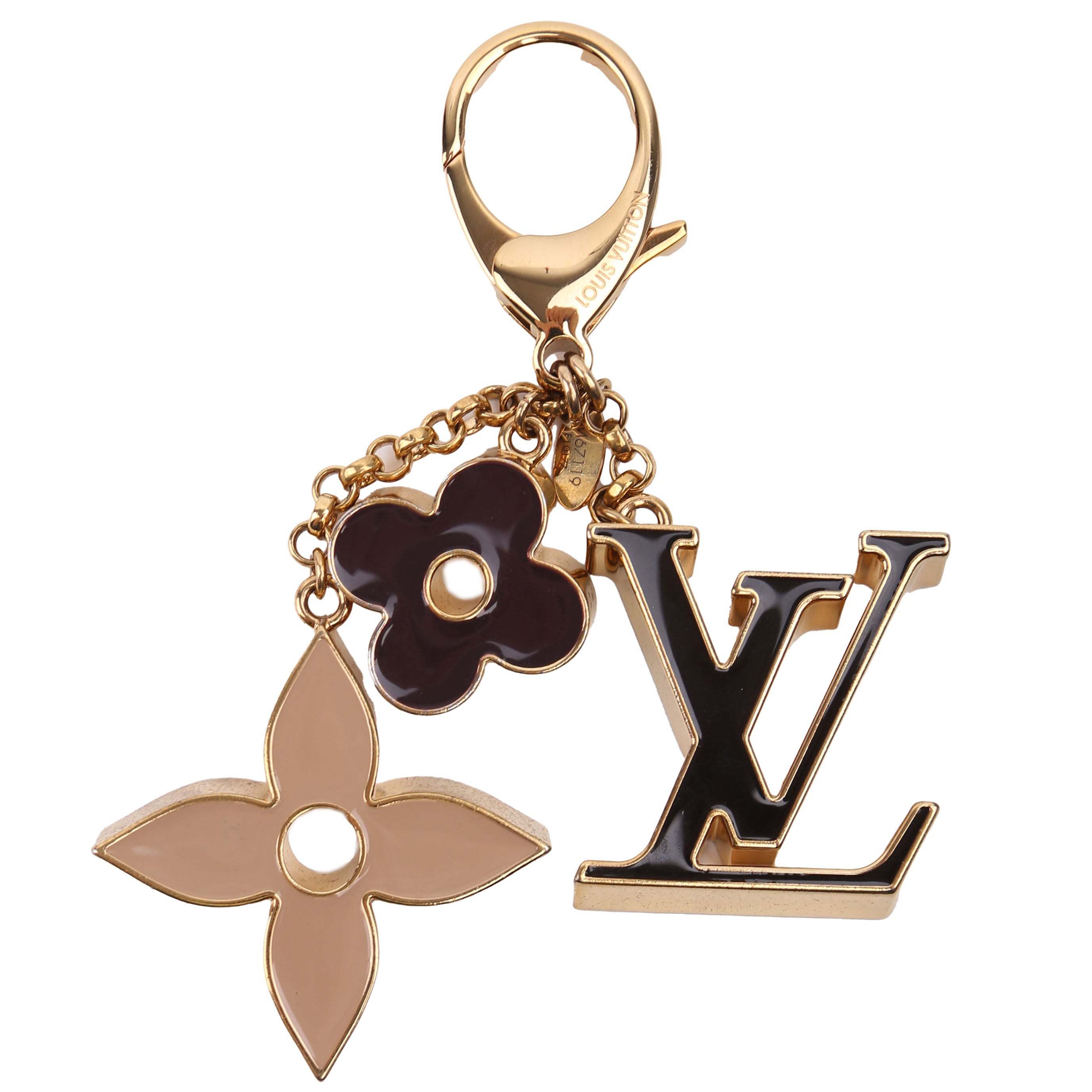 Fleur De Monogram Bag Charm Gold/Black