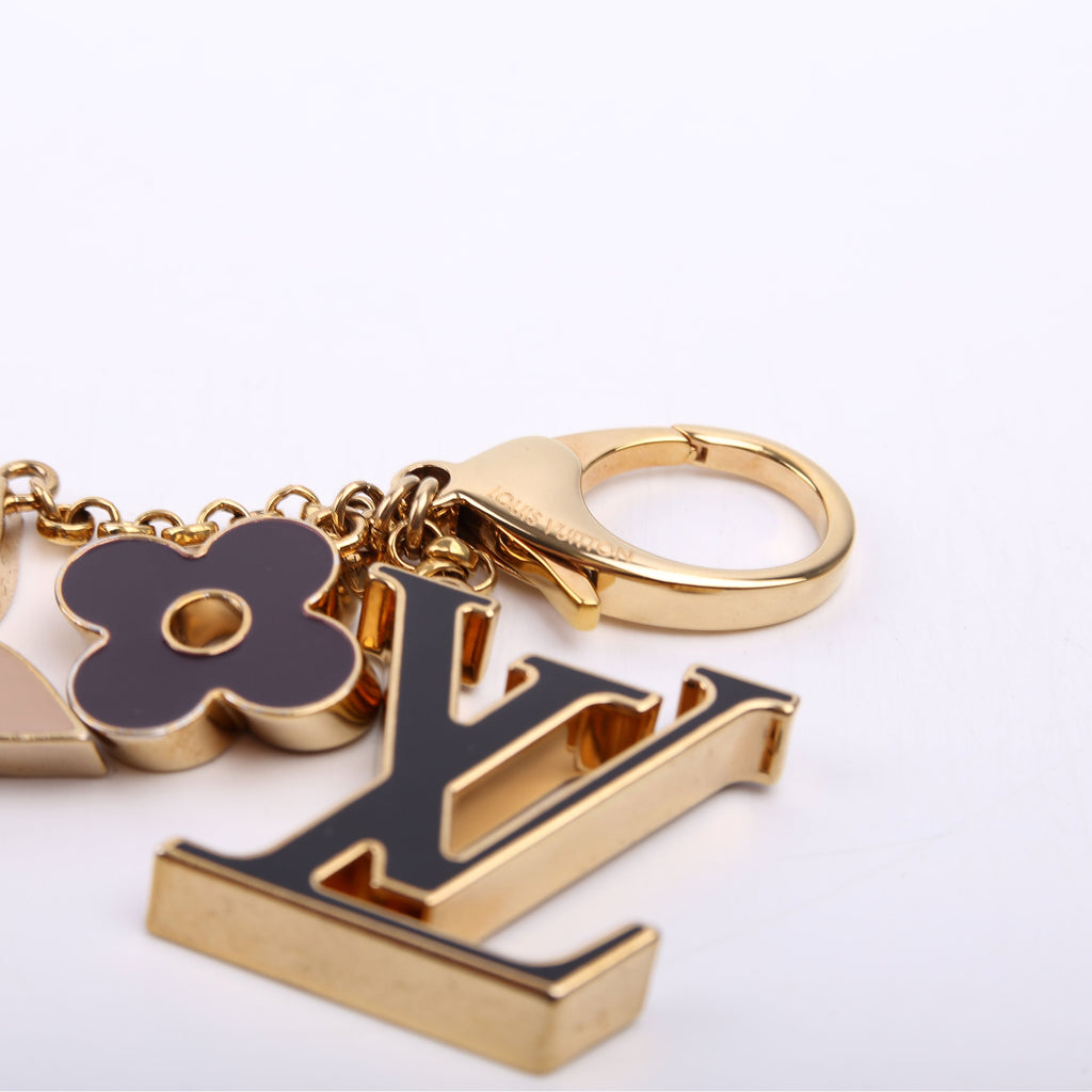 Fleur De Monogram Bag Charm Gold/Black