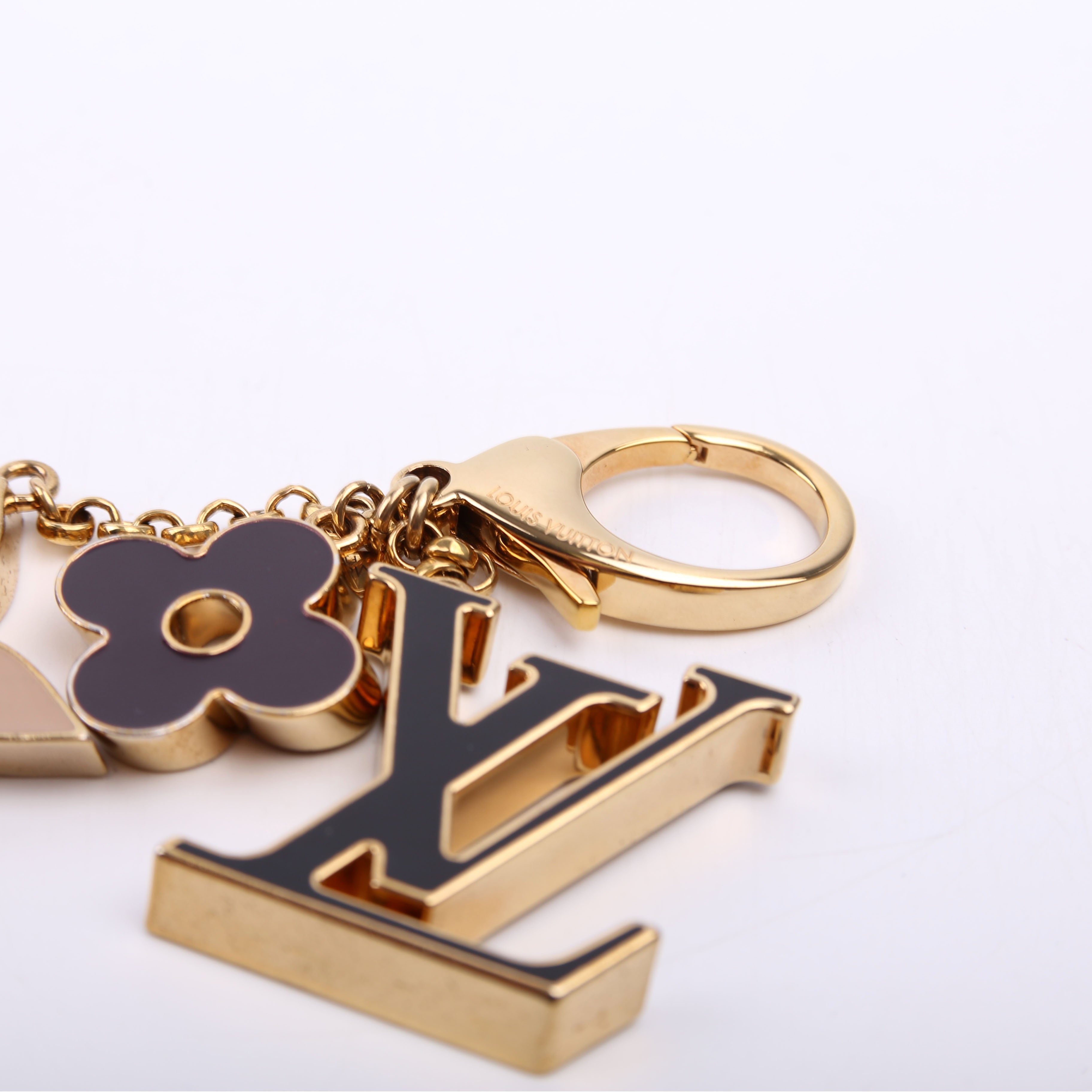 Fleur De Monogram Bag Charm Gold/Black