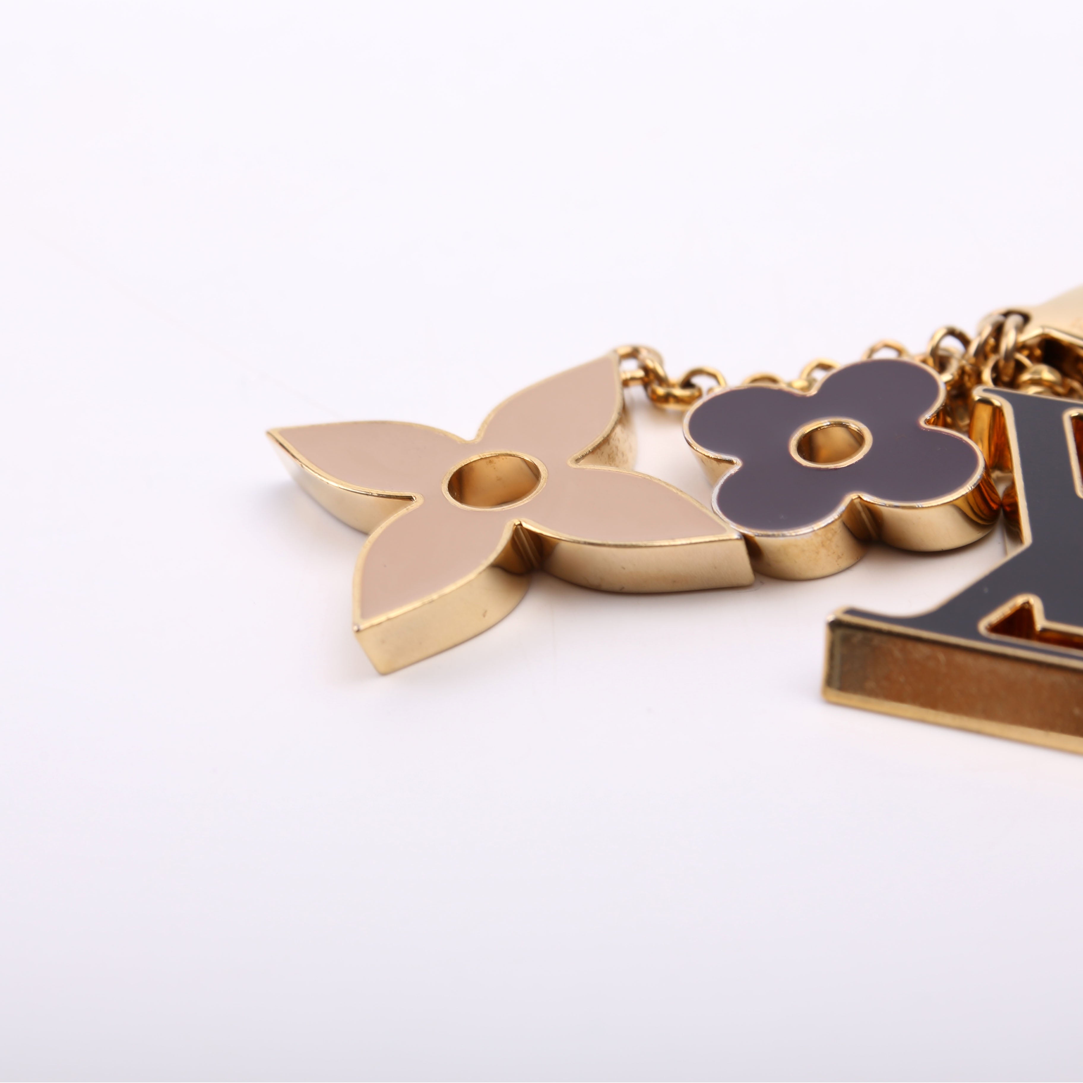 Fleur De Monogram Bag Charm Gold/Black