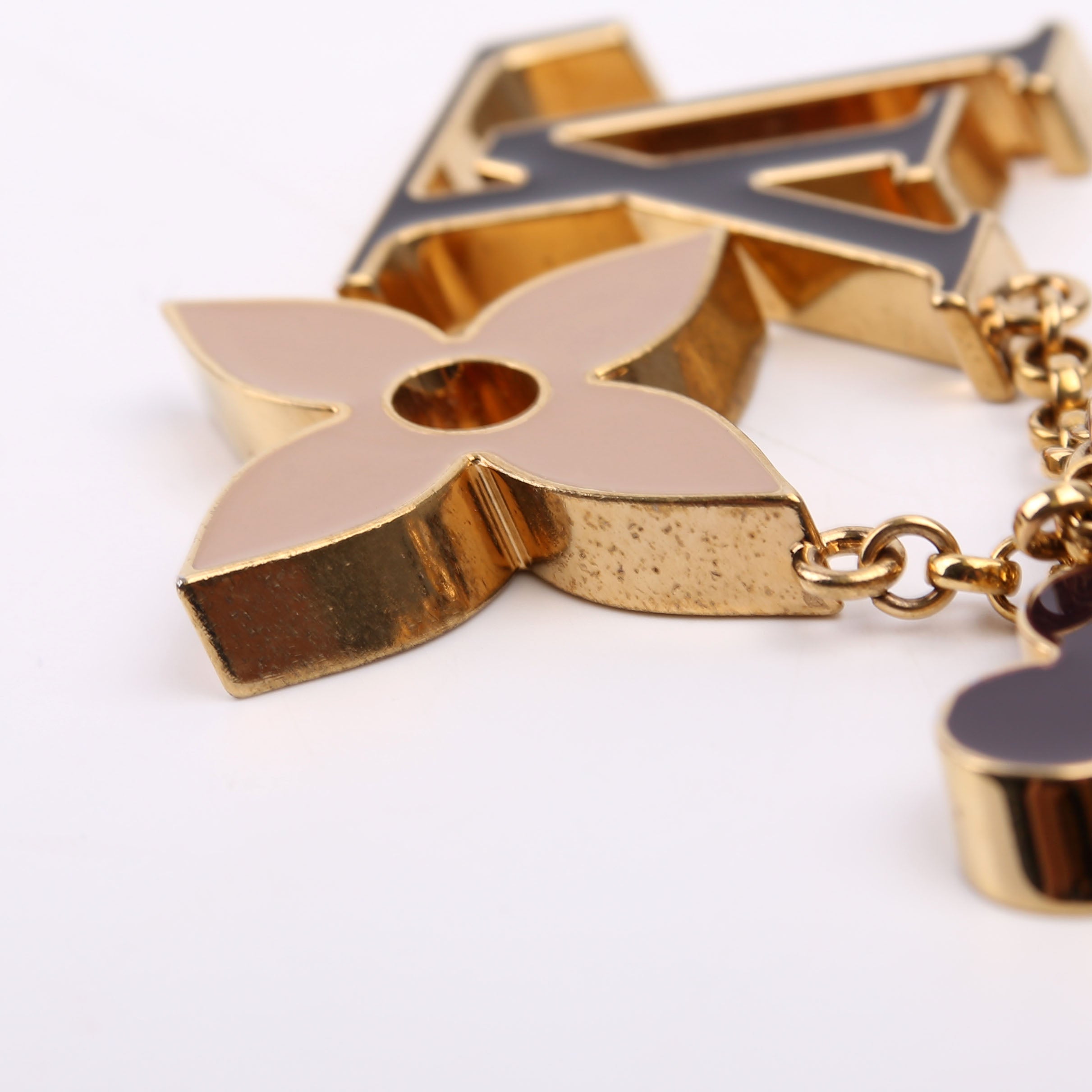 Fleur De Monogram Bag Charm Gold/Black