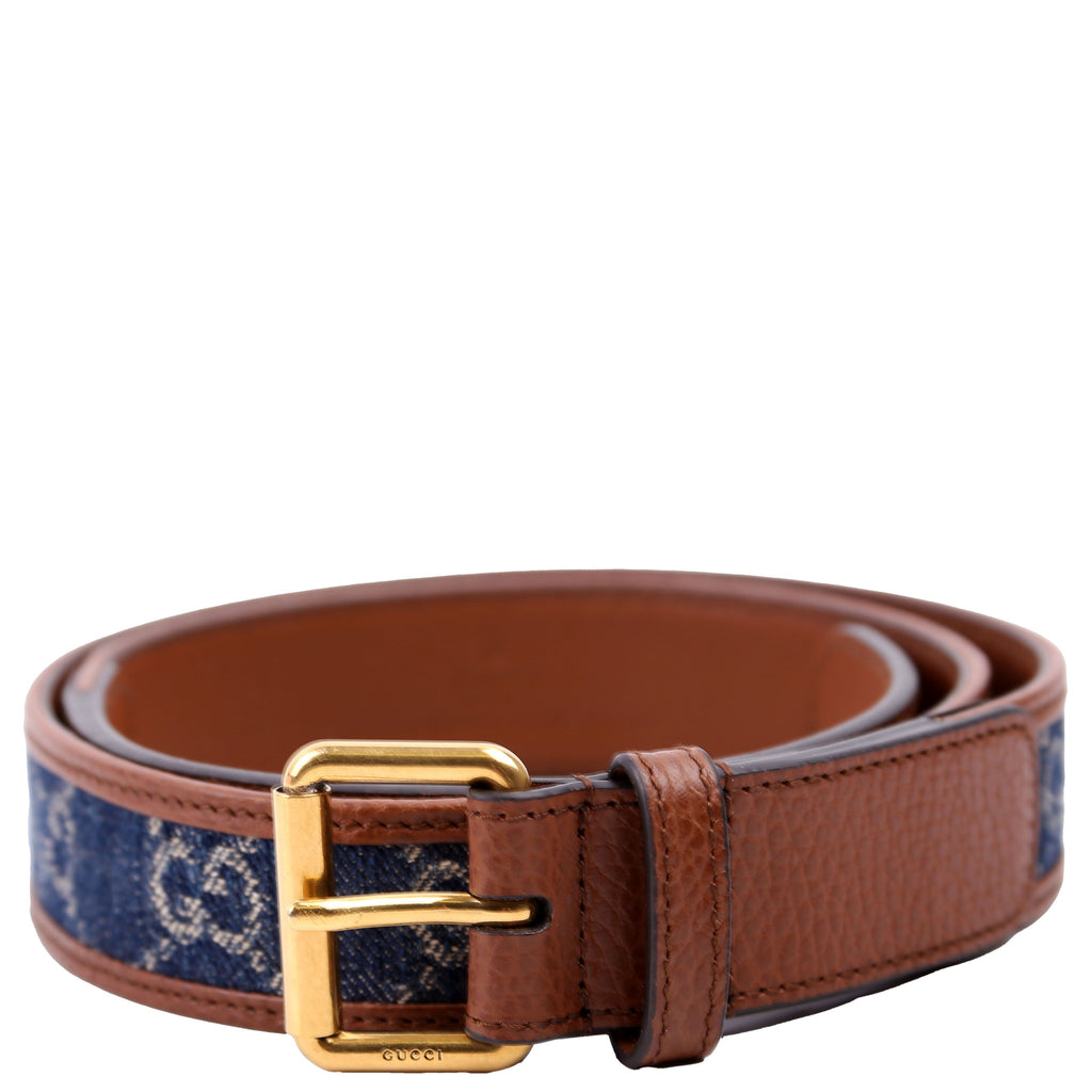 678694 New Denim GG Monogram Calfskin Belt Size 80/32