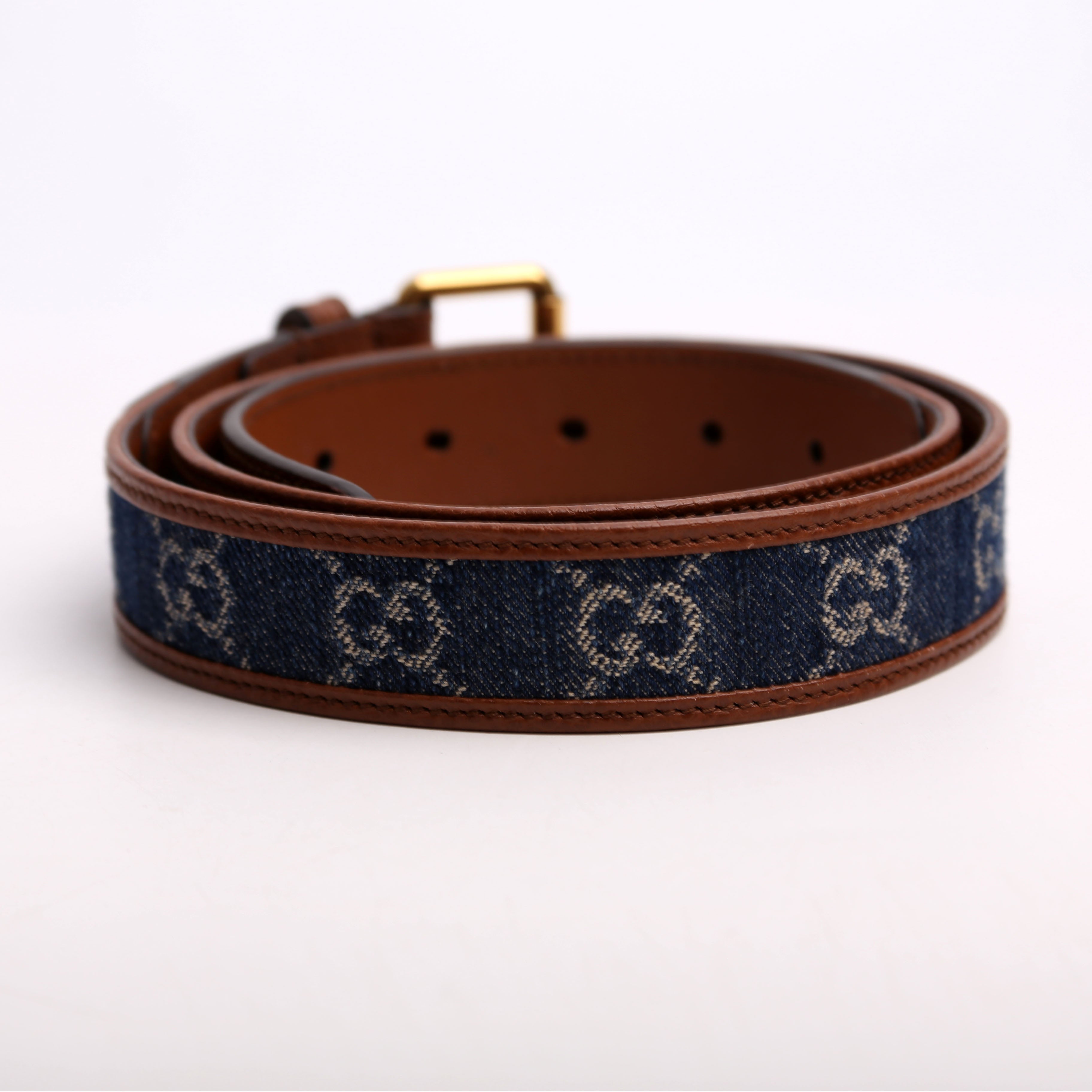 678694 New Denim GG Monogram Calfskin Belt Size 80/32