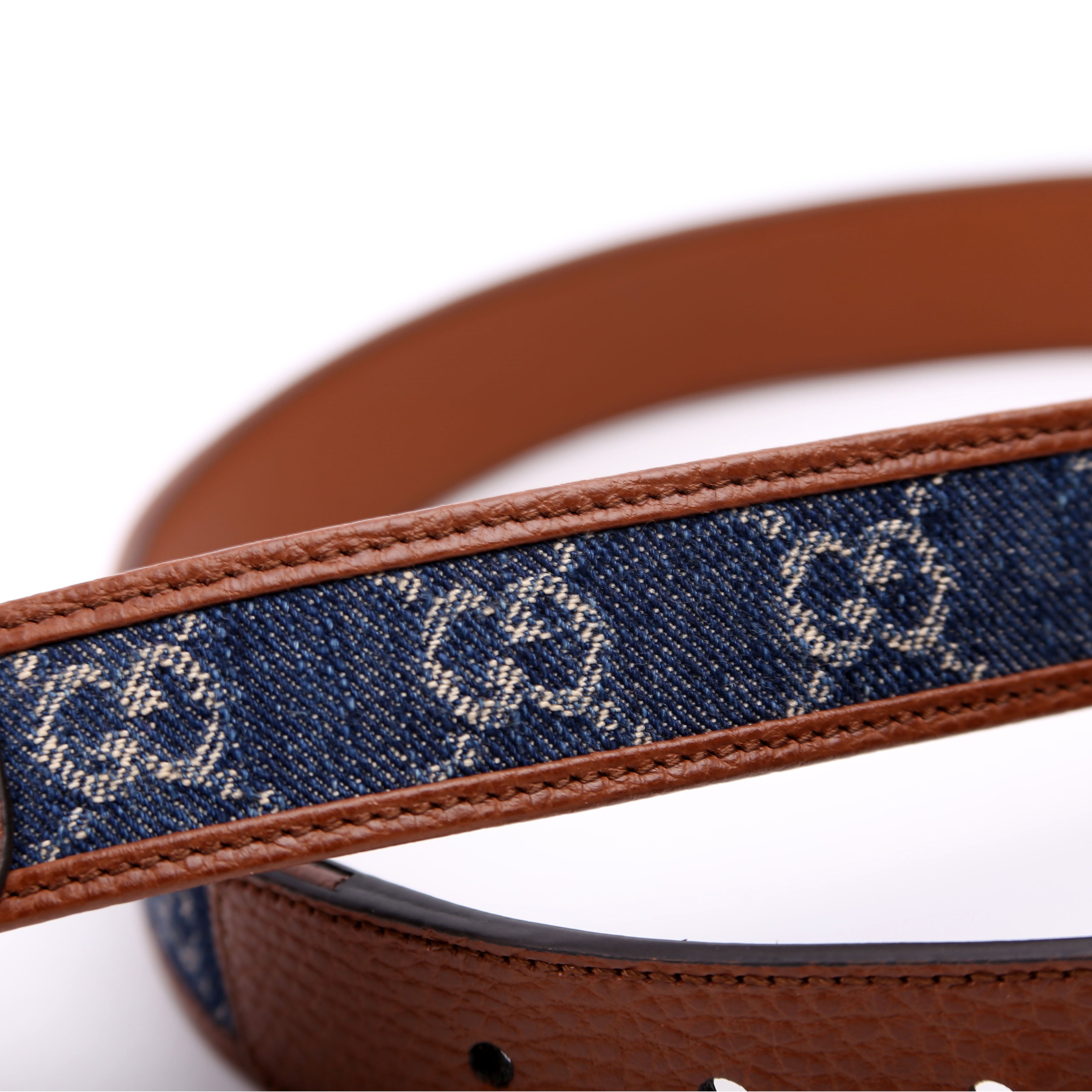 678694 New Denim GG Monogram Calfskin Belt Size 80/32