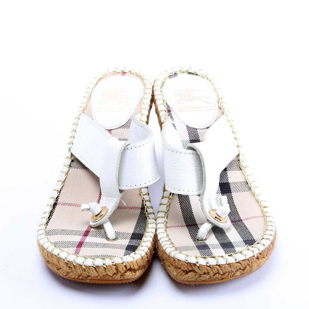 Check/Leather Espadrille Wedges Size 36 White