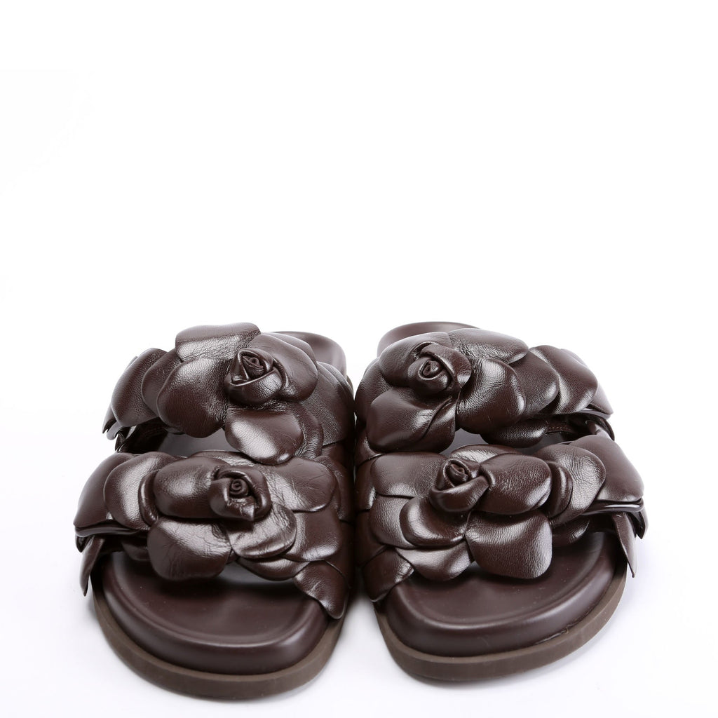 Leather Rose Edition Mule Sandals Size 36.5 Brown