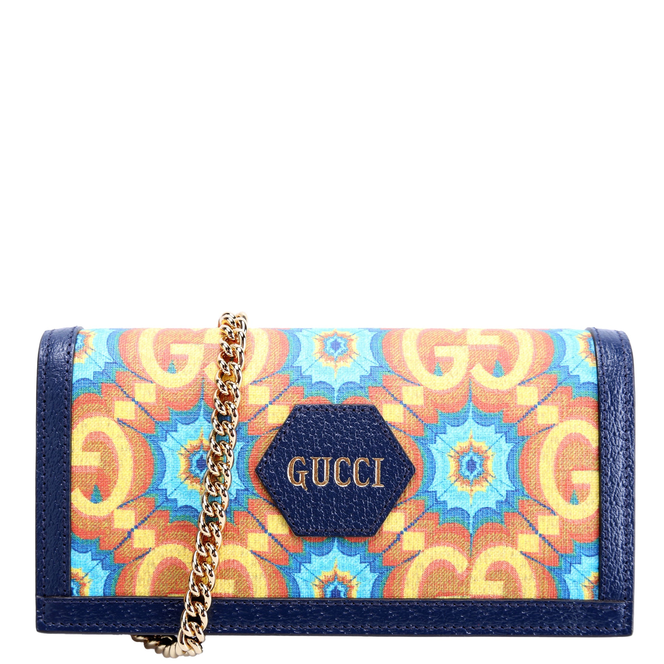 Gucci 676294 GG Kaleidoscope 100 Chain Wallet Navy/Multicolor