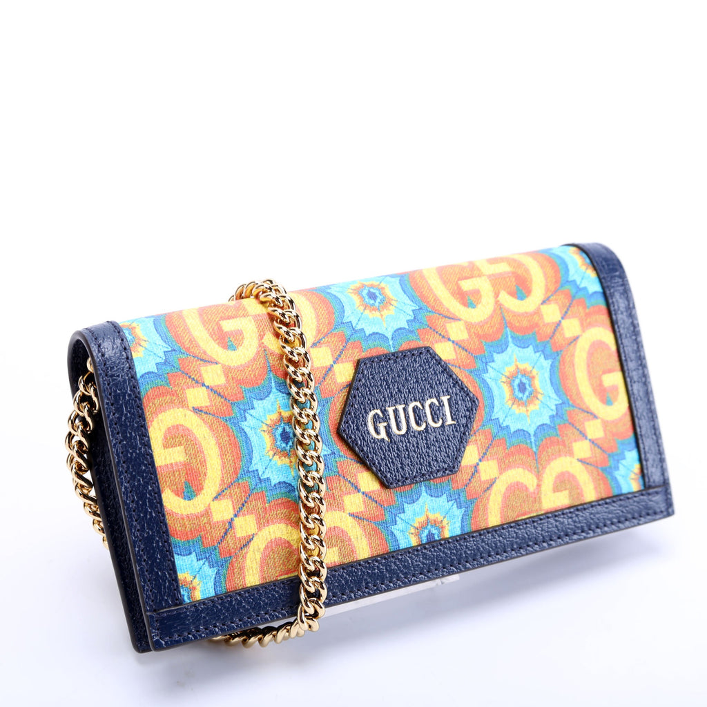 Gucci 676294 GG Kaleidoscope 100 Chain Wallet Navy/Multicolor