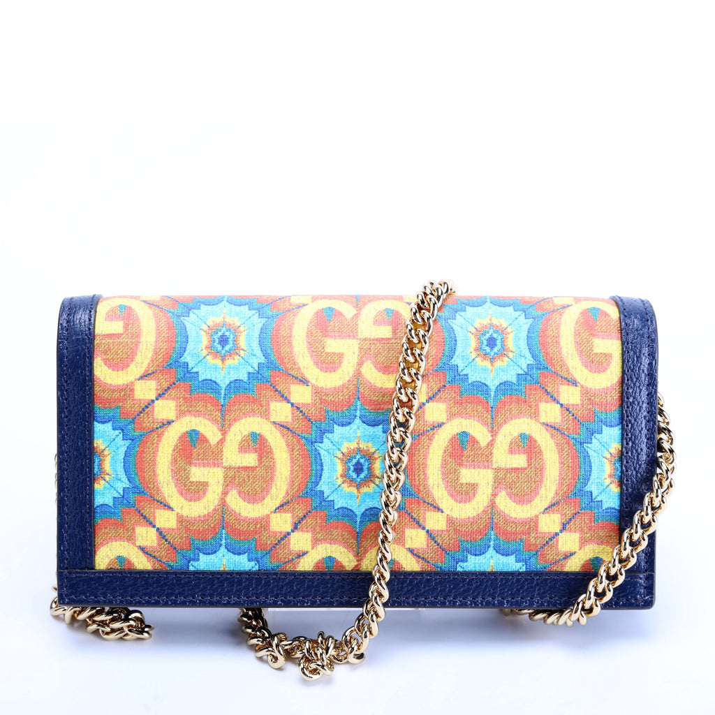 Gucci 676294 GG Kaleidoscope 100 Chain Wallet Navy/Multicolor