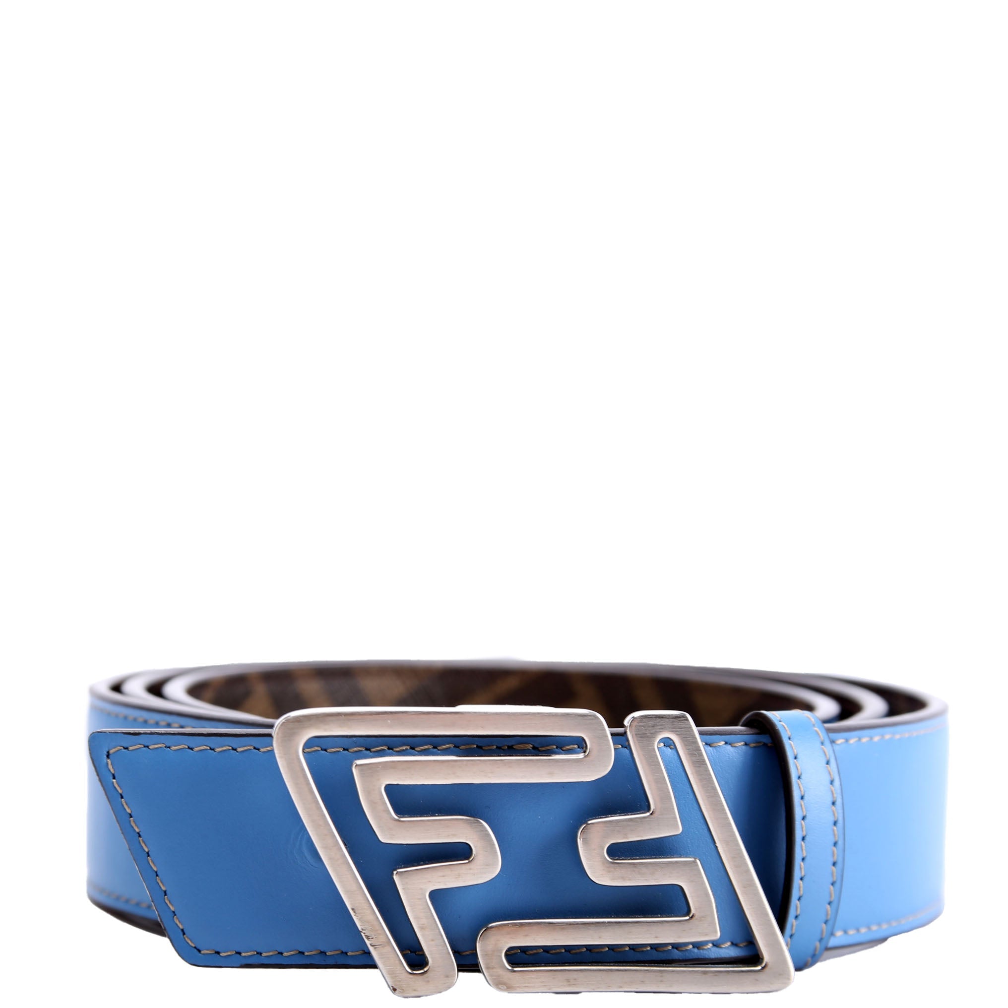 Fendi The Faster Reversible FF/Leather Belt Size 105/42 Blue/Brown