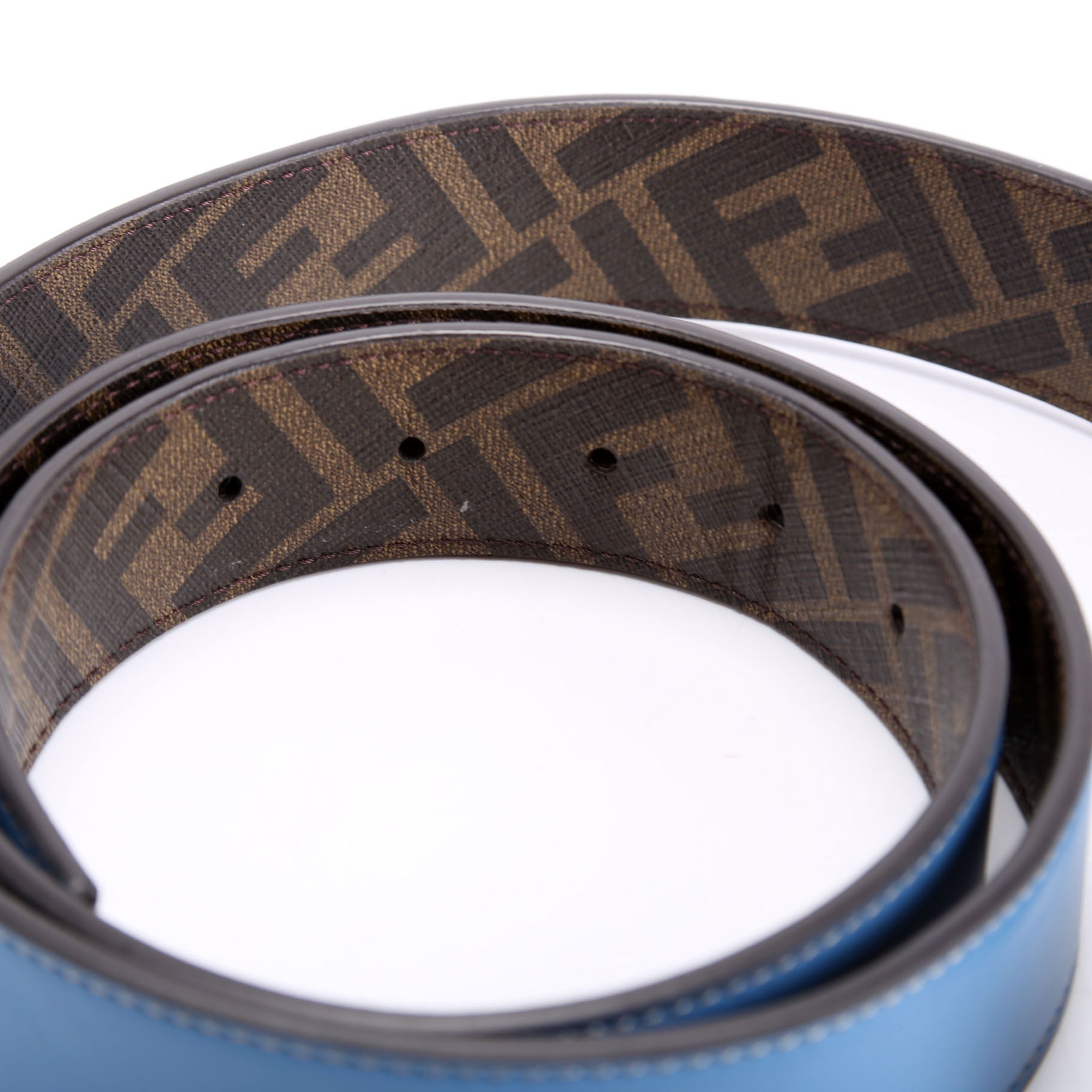Fendi The Faster Reversible FF/Leather Belt Size 105/42 Blue/Brown