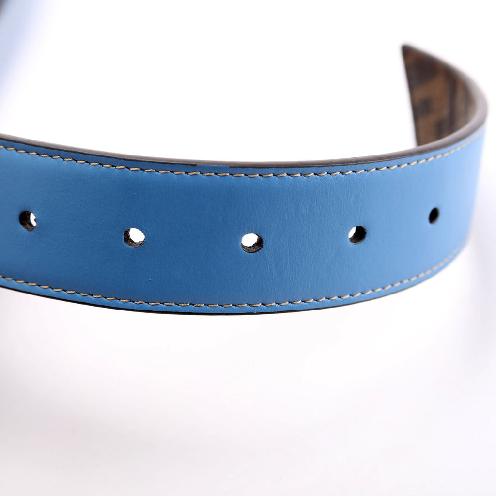 Fendi The Faster Reversible FF/Leather Belt Size 105/42 Blue/Brown