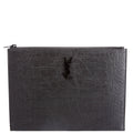 453249 Cassandre Crocodile Embossed Zipped Pouch Black