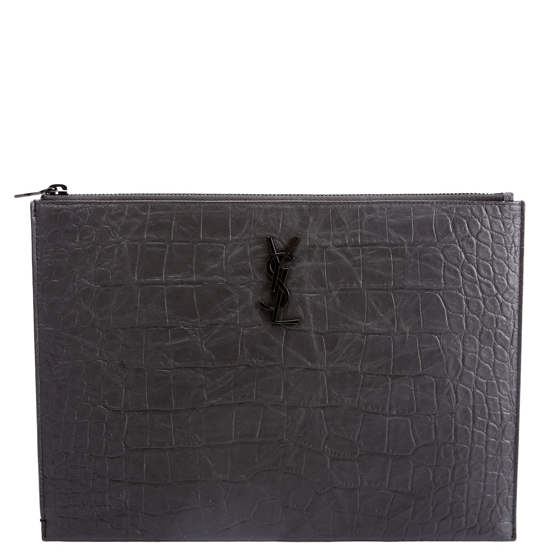 453249 Cassandre Crocodile Embossed Zipped Pouch Black