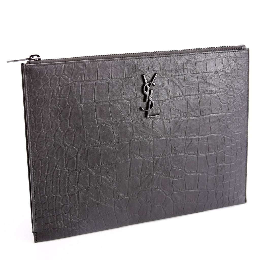 453249 Cassandre Crocodile Embossed Zipped Pouch Black