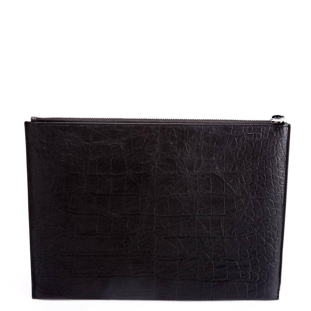 453249 Cassandre Crocodile Embossed Zipped Pouch Black