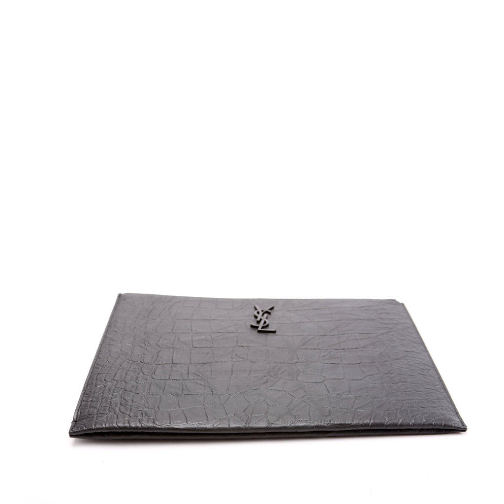 453249 Cassandre Crocodile Embossed Zipped Pouch Black