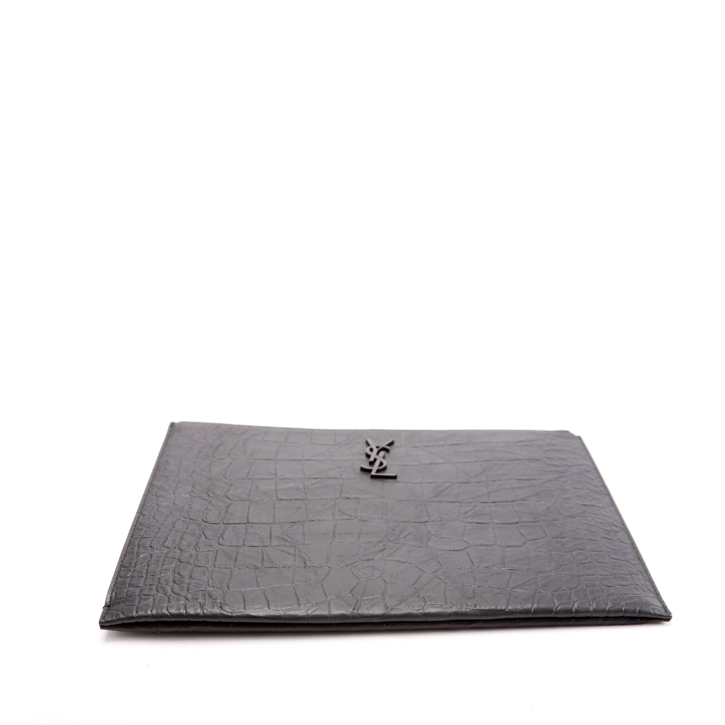 453249 Cassandre Crocodile Embossed Zipped Pouch Black